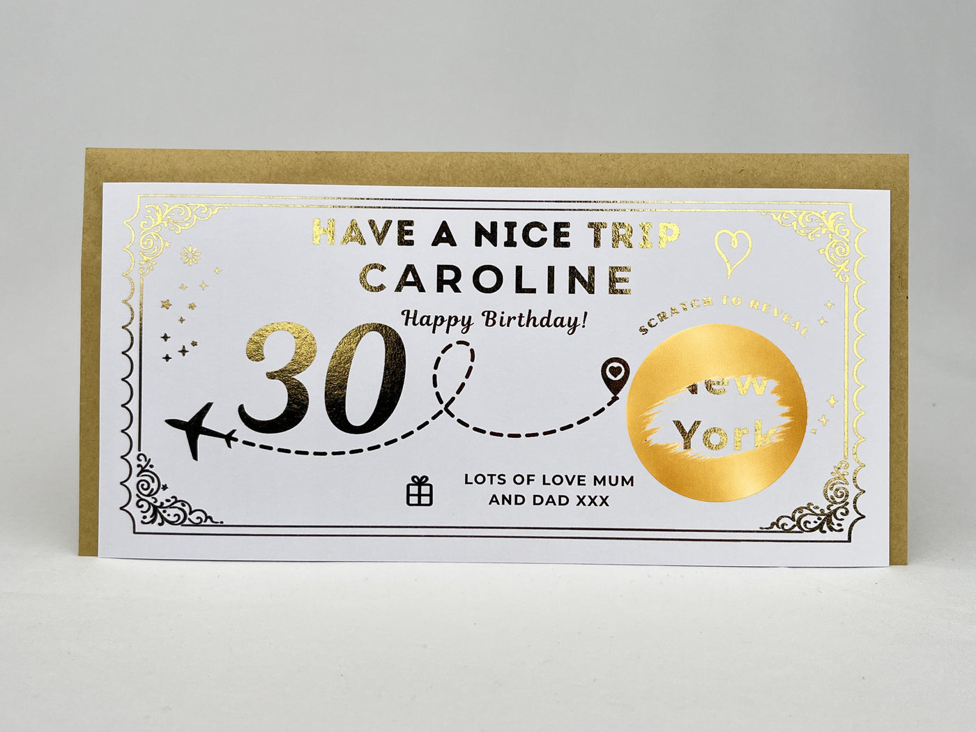 Personalised Gold Milestone Birthday Trip Scratch Reveal Ticket
