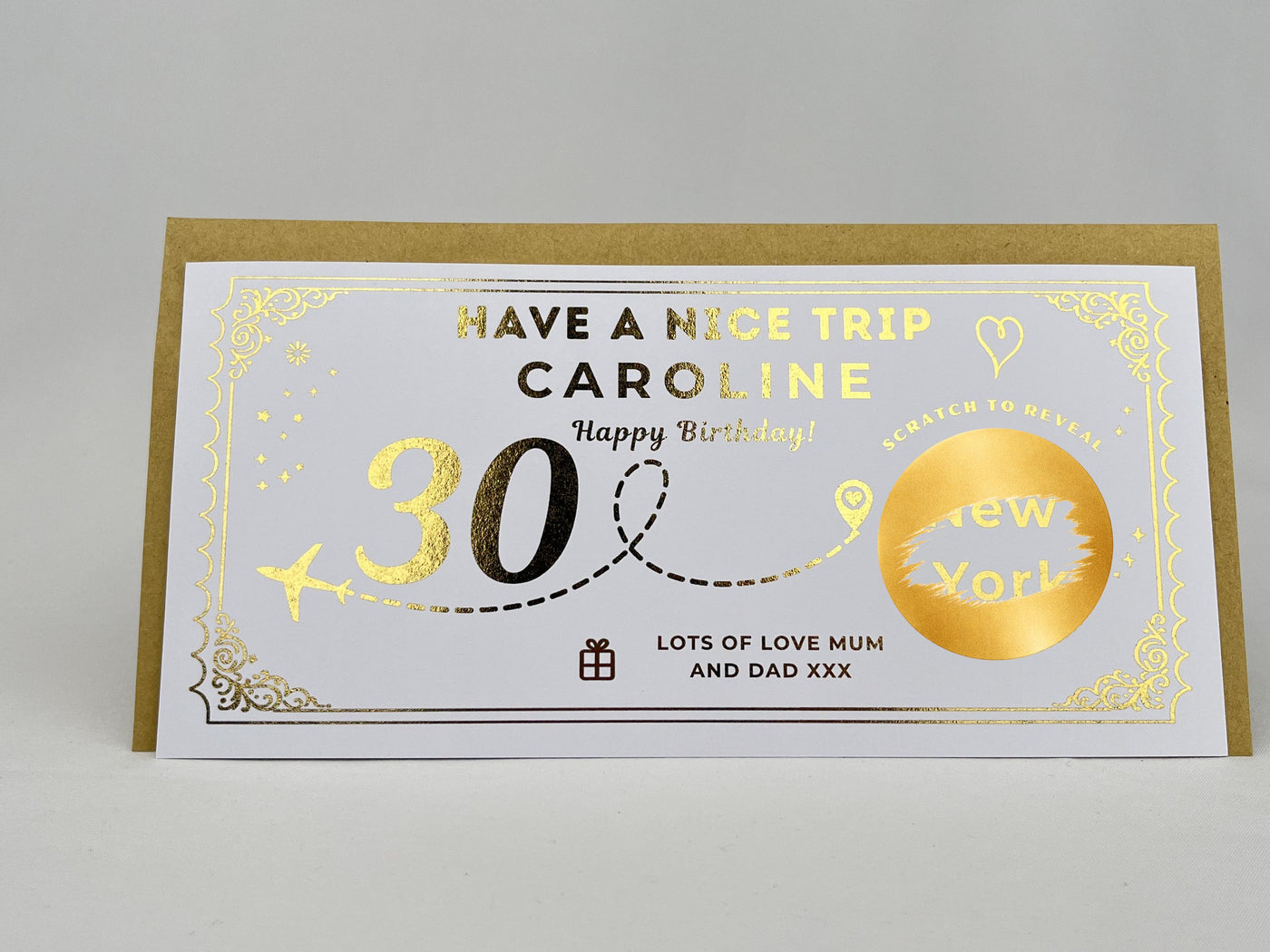 Personalised Gold Milestone Birthday Trip Scratch Reveal Ticket
