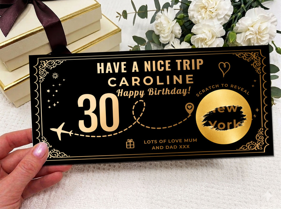 Personalised Gold Milestone Birthday Trip Scratch Reveal Ticket