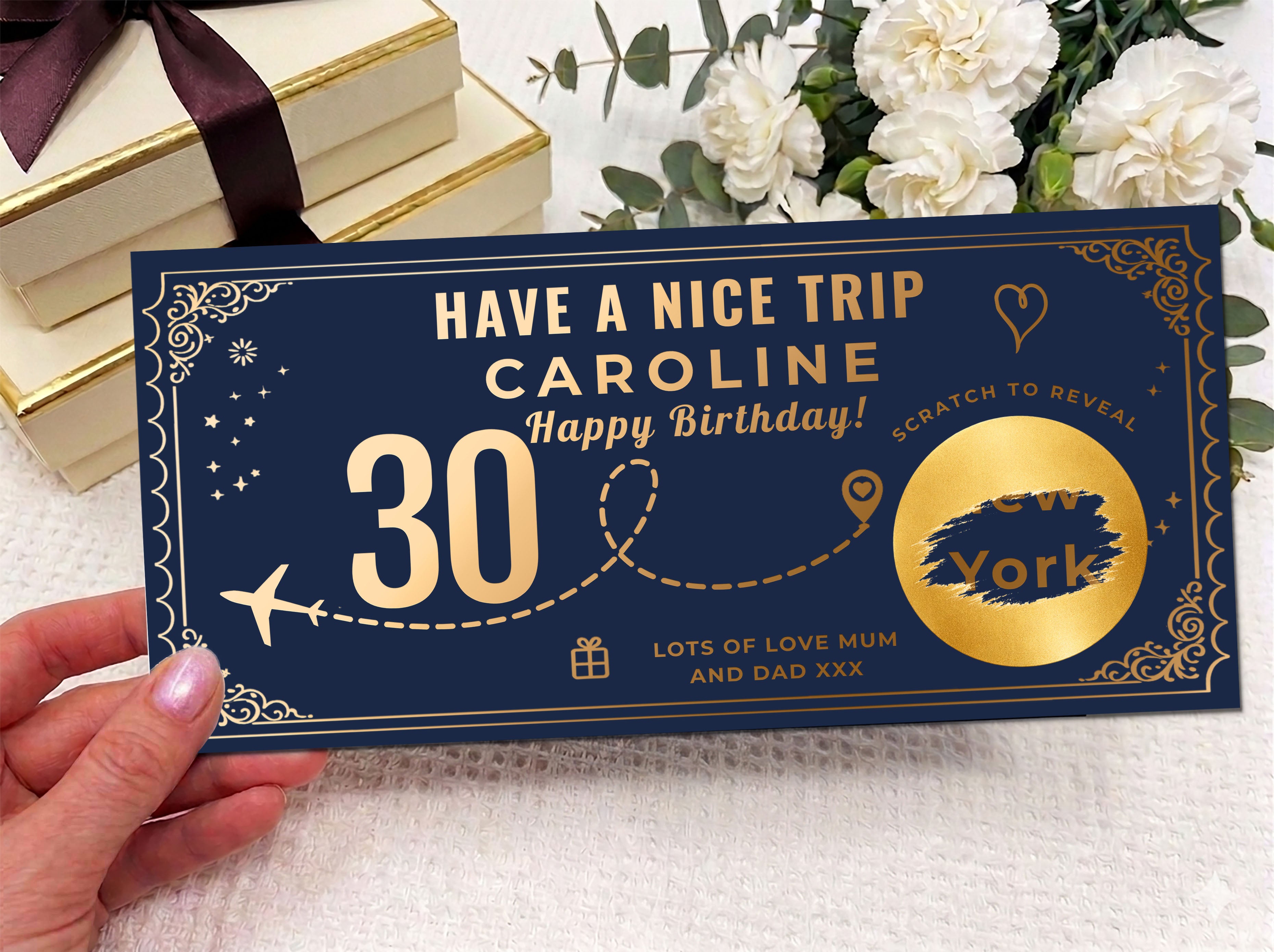Personalised Gold Milestone Birthday Trip Scratch Reveal Ticket