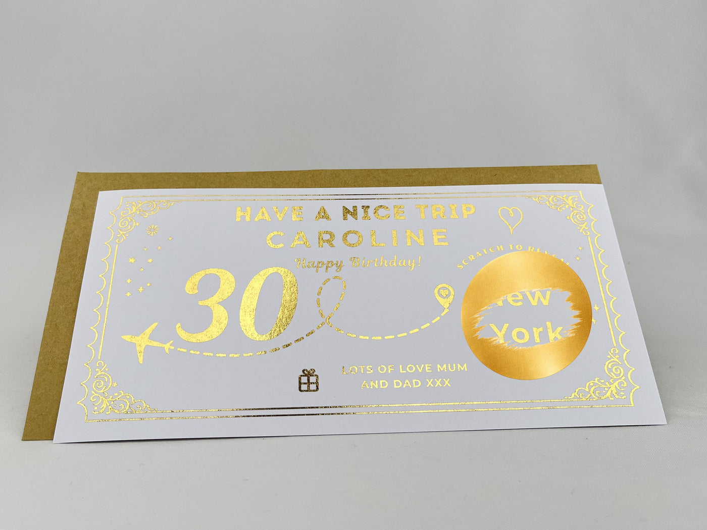 Personalised Gold Milestone Birthday Trip Scratch Reveal Ticket