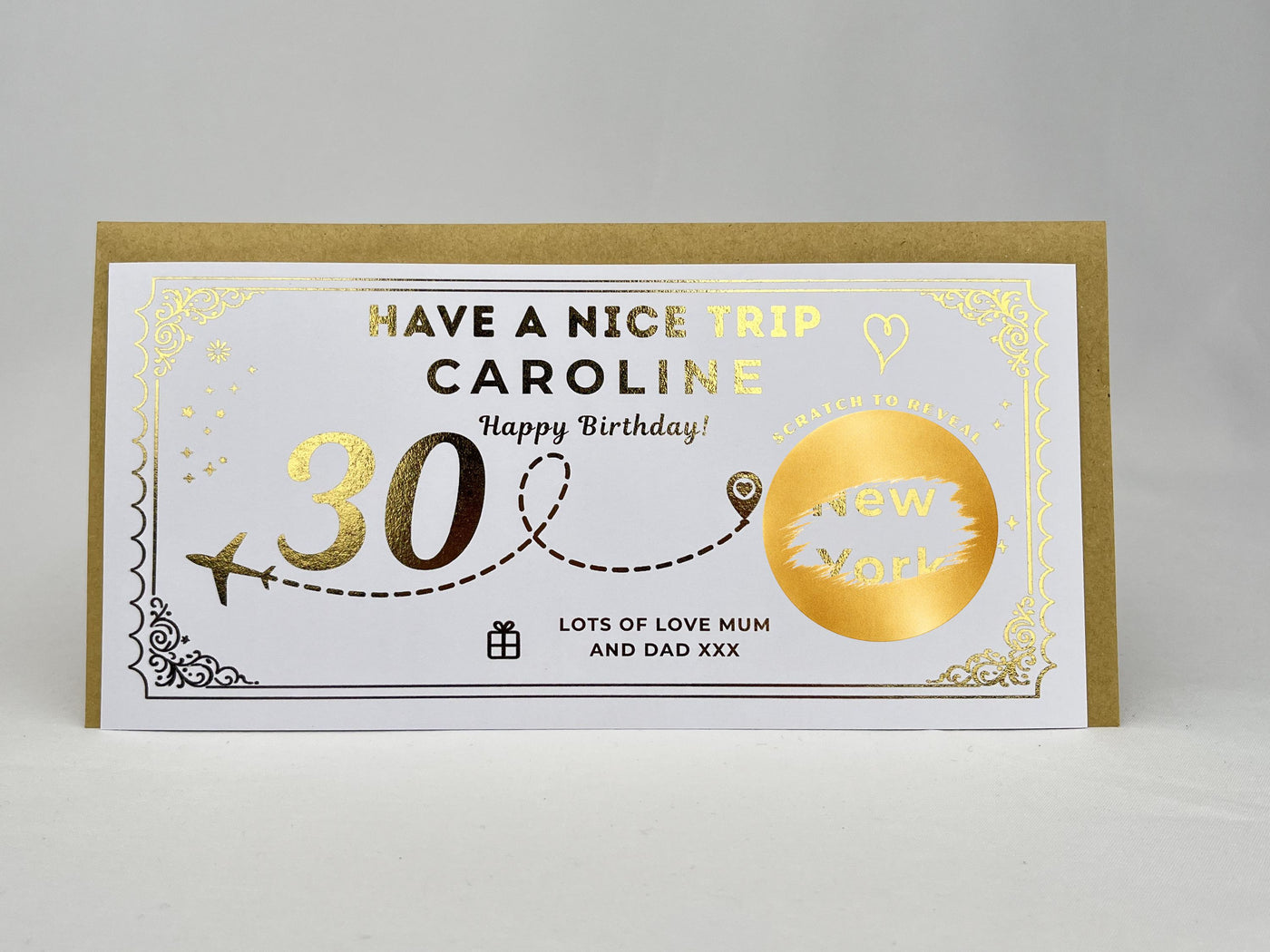 Personalised Gold Milestone Birthday Trip Scratch Reveal Ticket