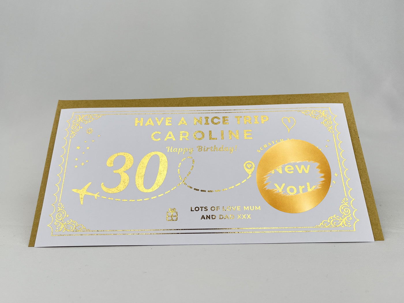 Personalised Gold Milestone Birthday Trip Scratch Reveal Ticket
