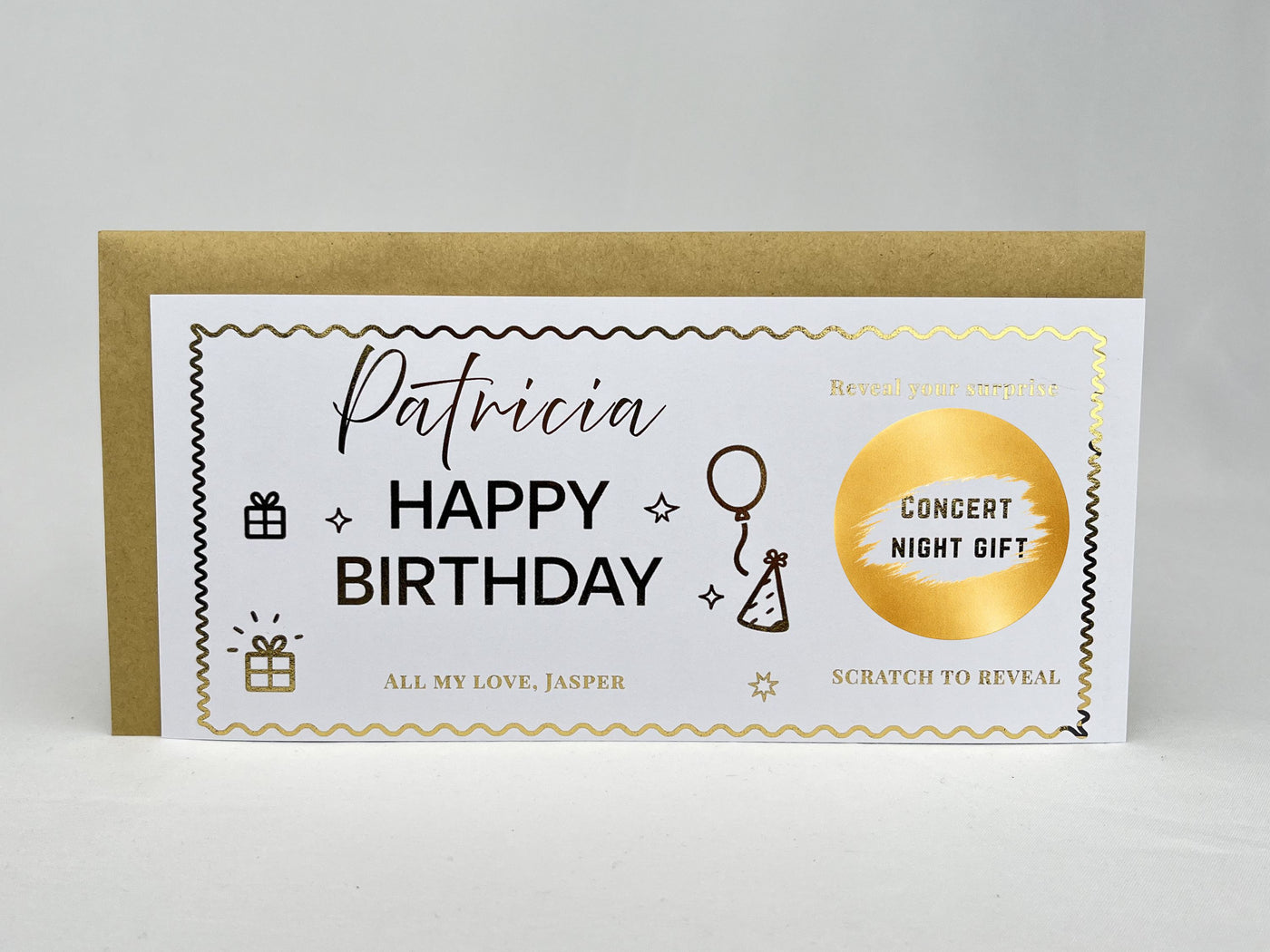 Personalised Gold Scratch Reveal Birthday Gift Ticket - Luxury Milestone Gift Card