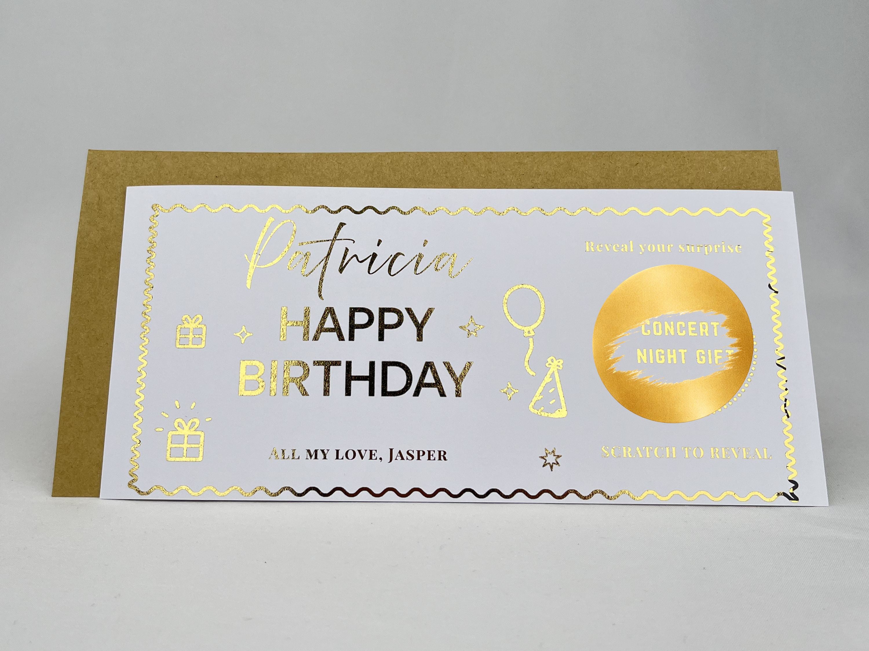 Personalised Gold Scratch Reveal Birthday Gift Ticket - Luxury Milestone Gift Card