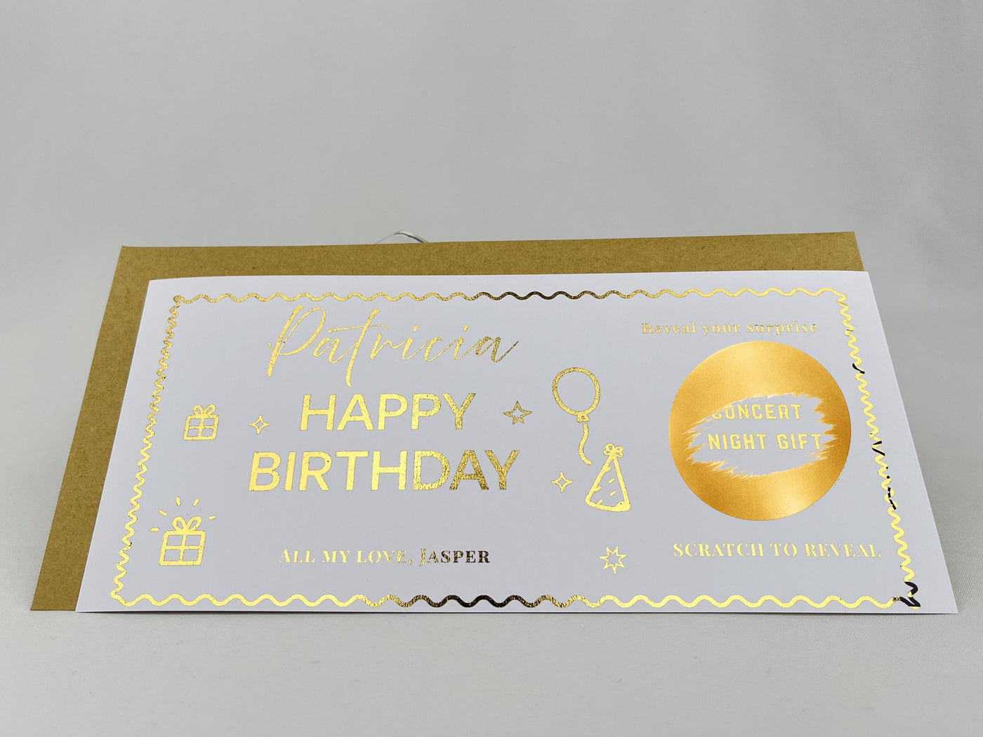 Personalised Gold Scratch Reveal Birthday Gift Ticket - Luxury Milestone Gift Card
