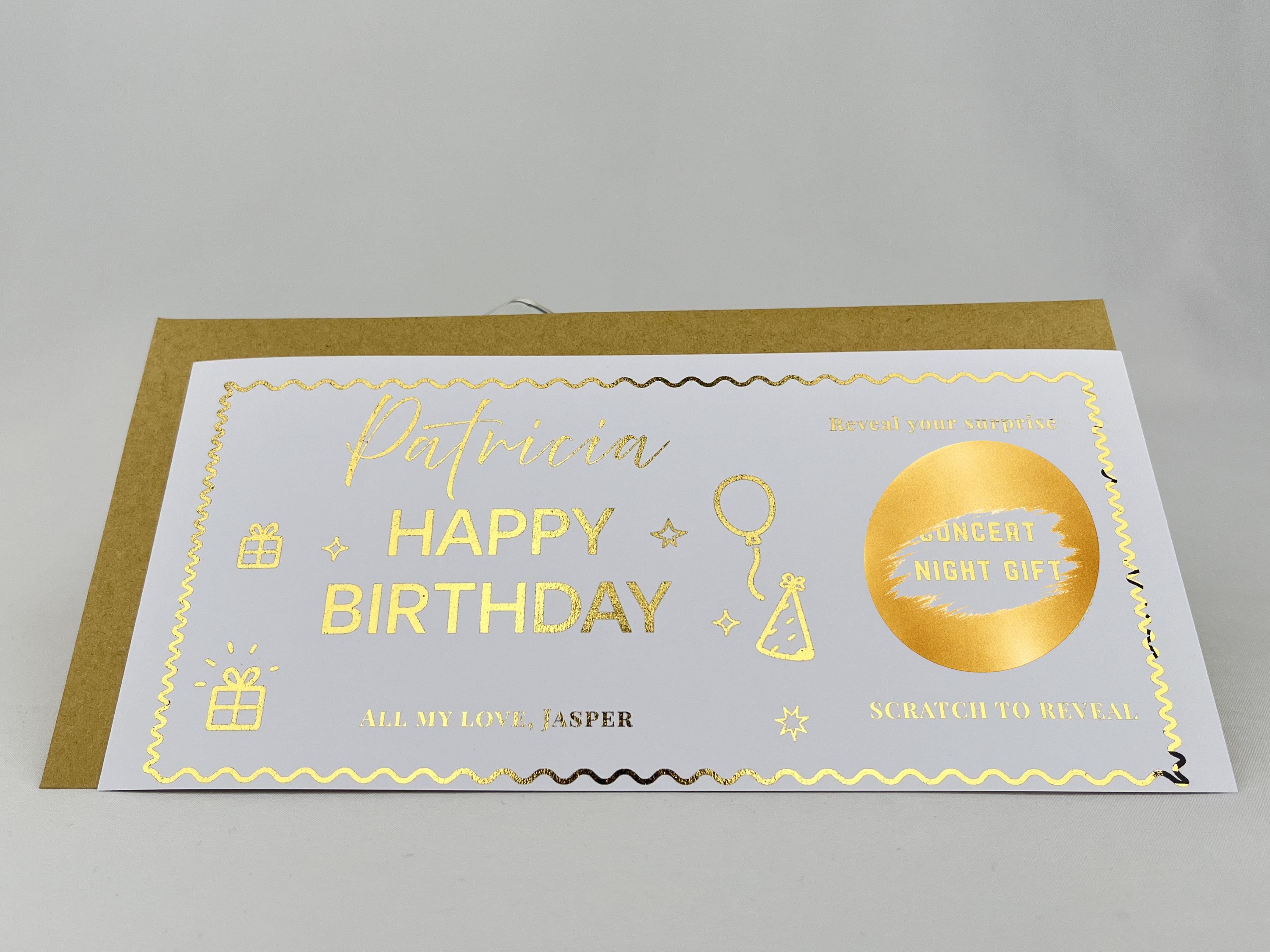Personalised Gold Scratch Reveal Birthday Gift Ticket - Luxury Milestone Gift Card