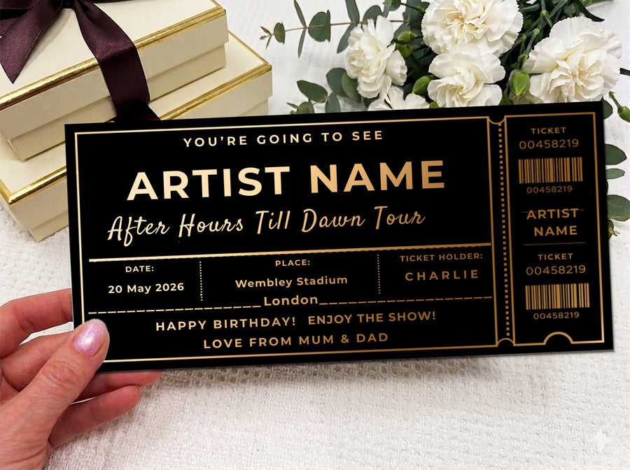 Personalised Gold Commemorative Tour Concert Scratch Reveal Ticket