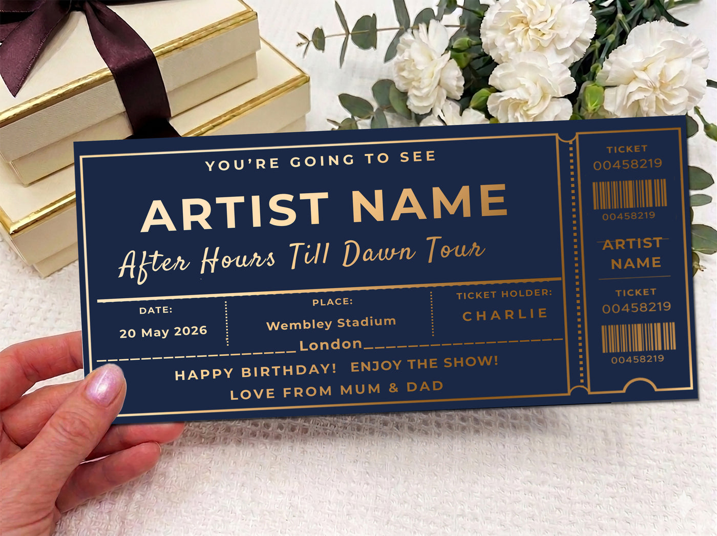 Personalised Gold Commemorative Tour Concert Scratch Reveal Ticket