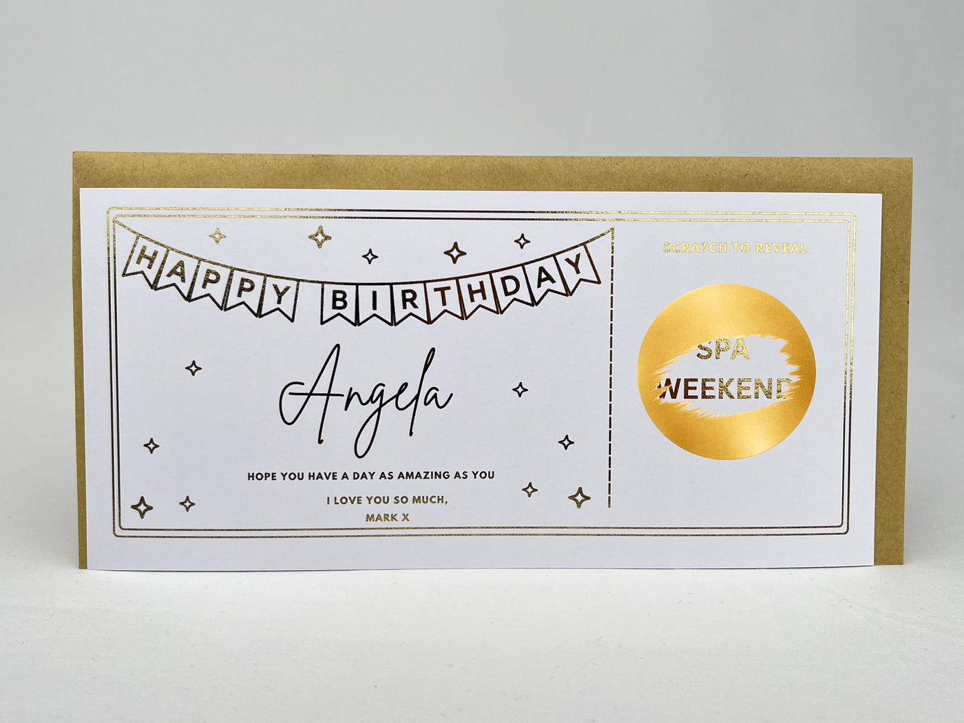 Personalised Gold Bunting Birthday Surprise Scratch Reveal Voucher