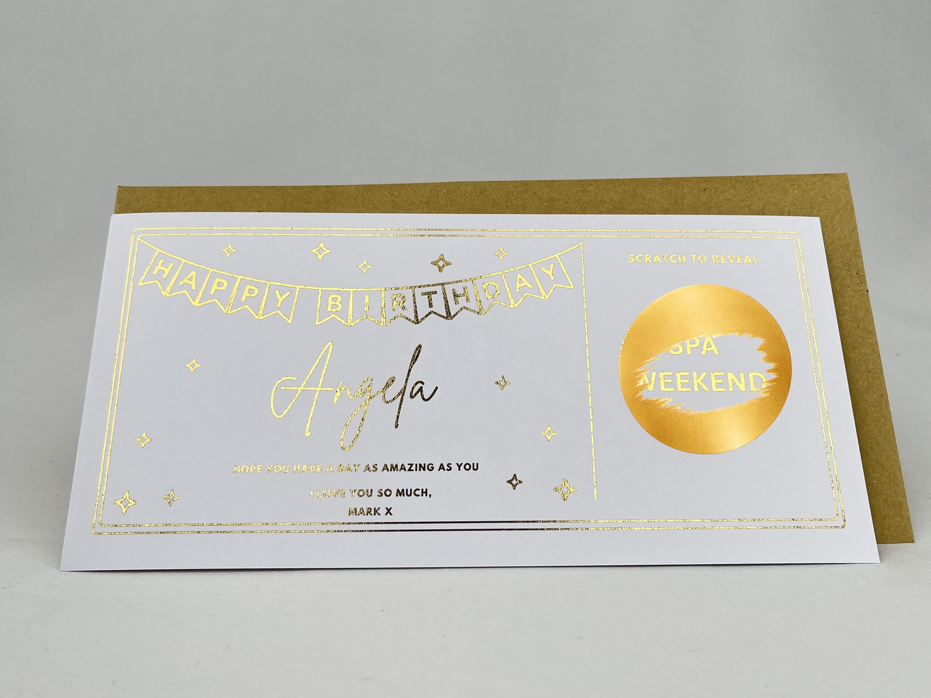 Personalised Gold Bunting Birthday Surprise Scratch Reveal Voucher
