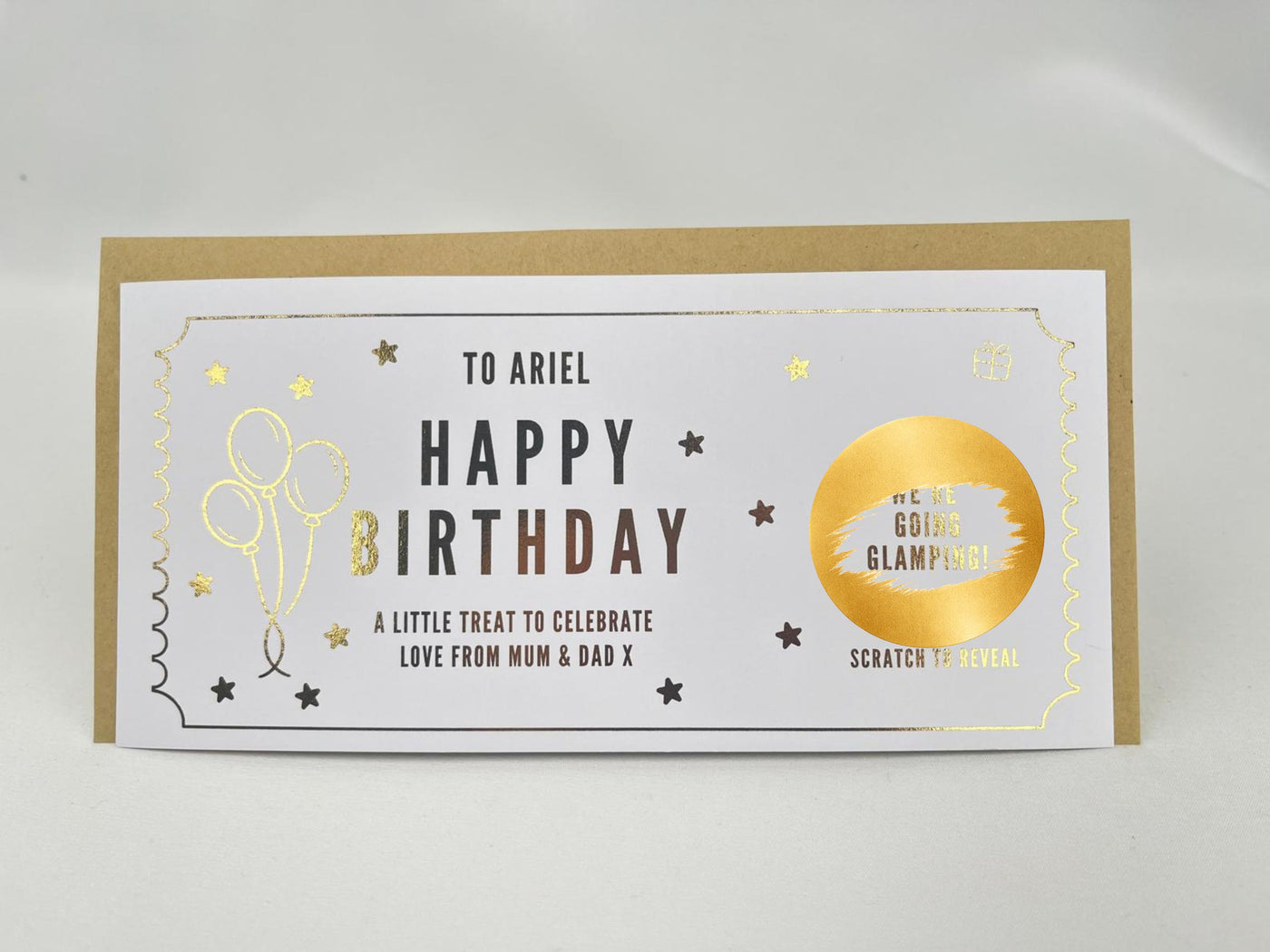Personalised Gold Balloons Birthday Surprise Scratch Reveal Voucher