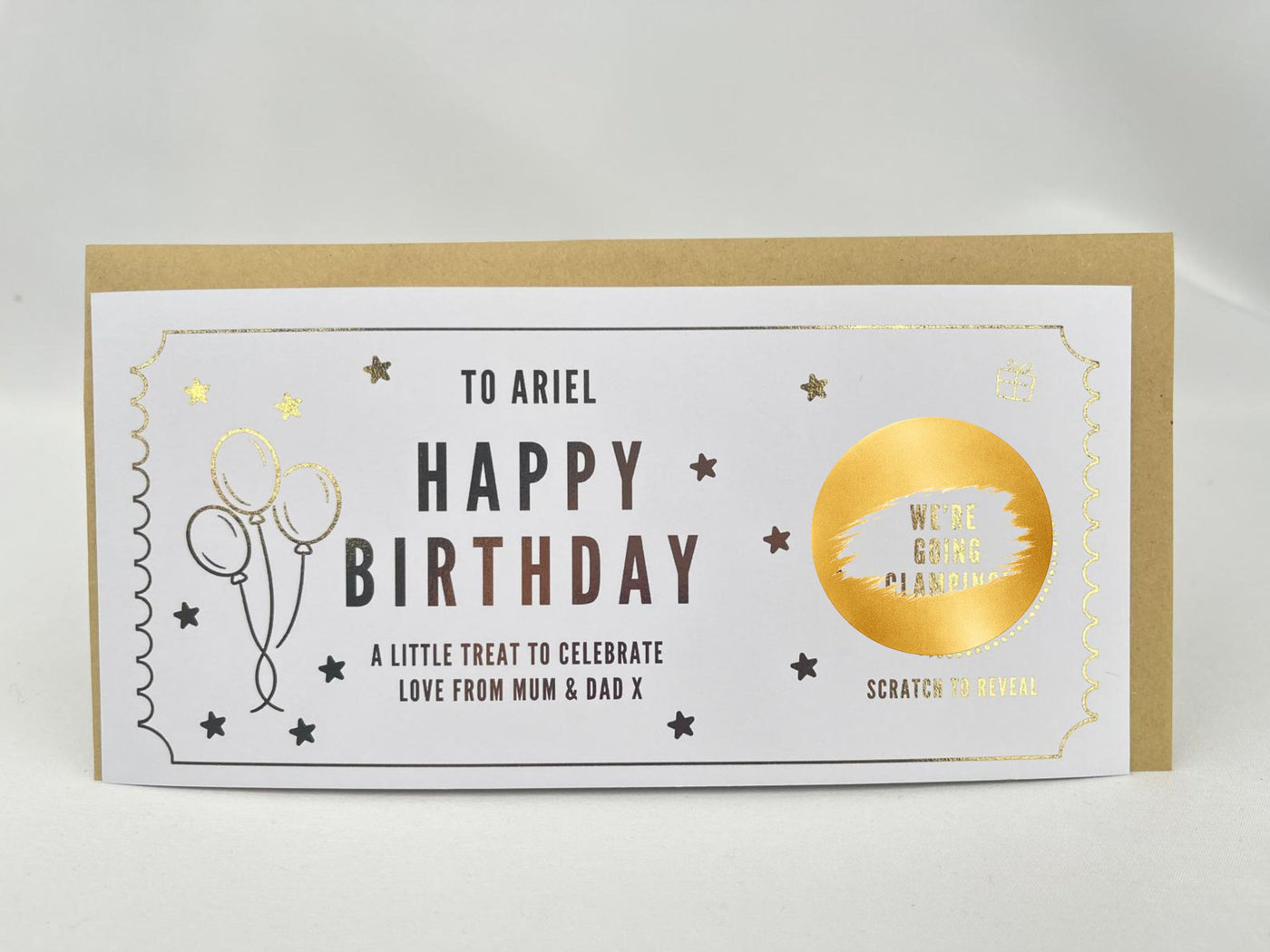 Personalised Gold Balloons Birthday Surprise Scratch Reveal Voucher