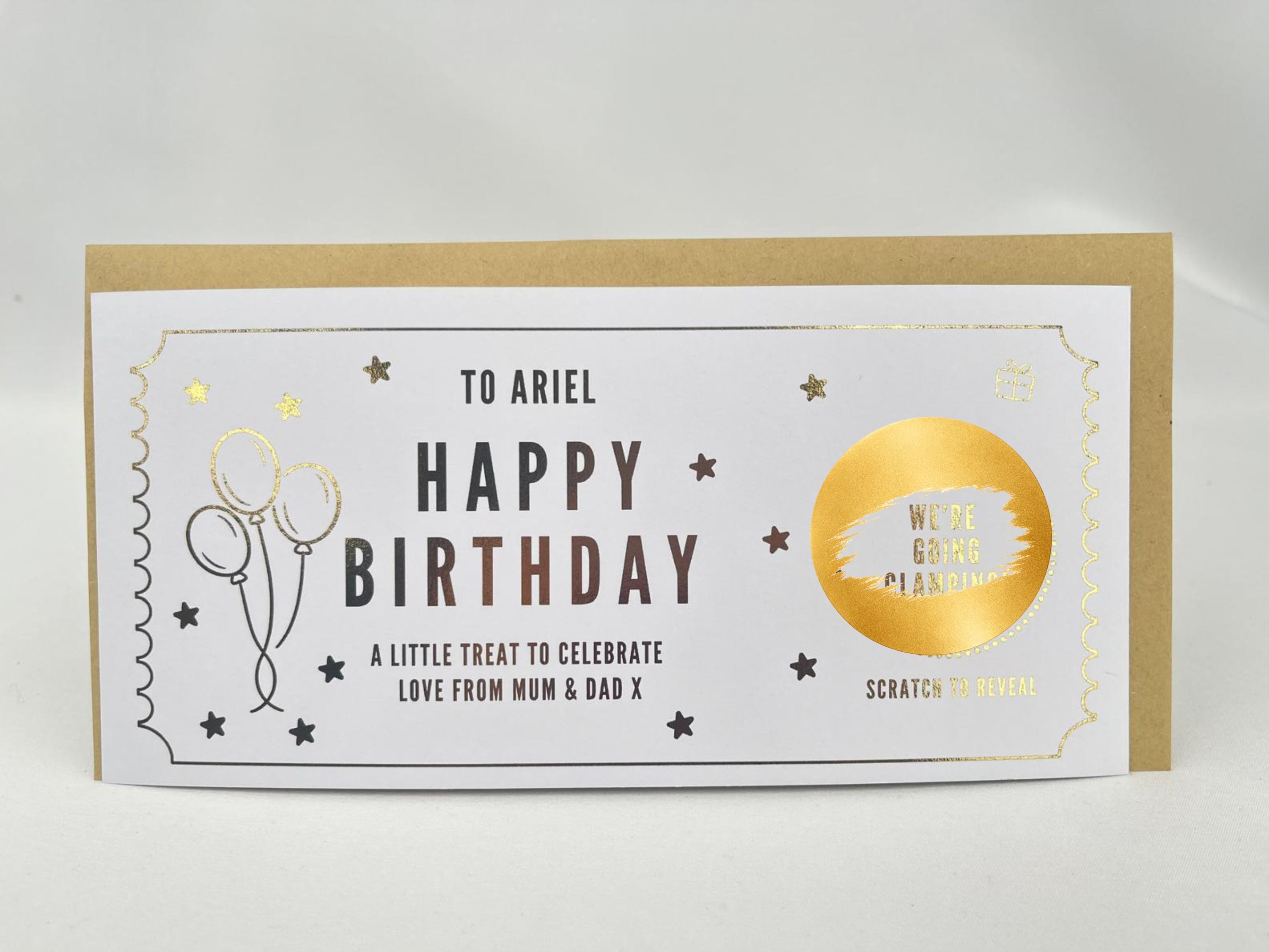 Personalised Gold Balloons Birthday Surprise Scratch Reveal Voucher