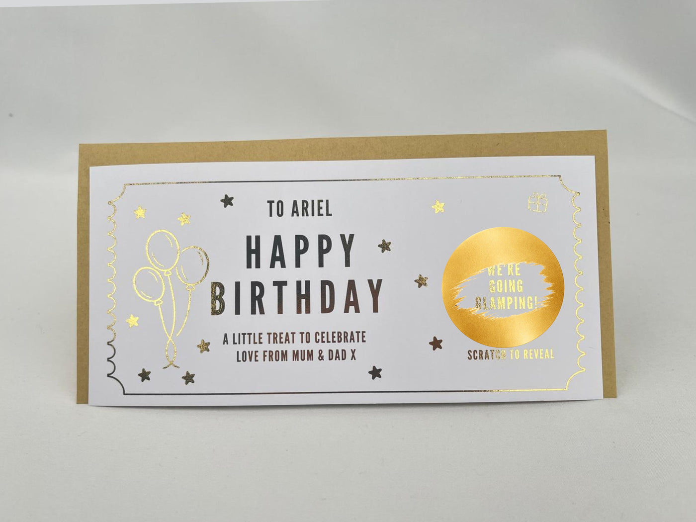 Personalised Gold Balloons Birthday Surprise Scratch Reveal Voucher