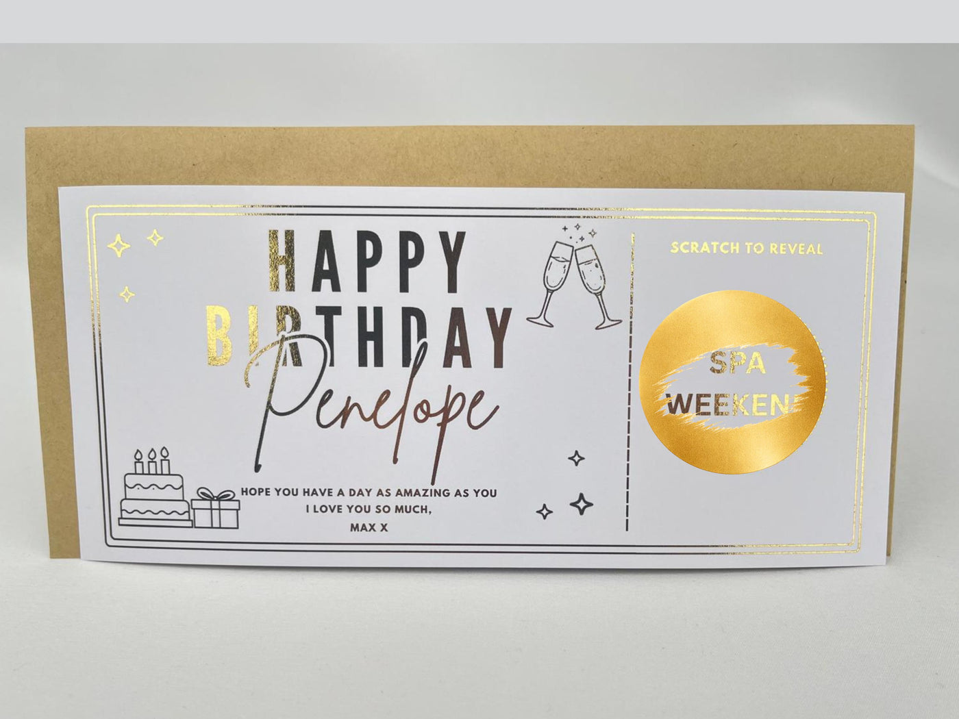 Personalised Gold Script Name Birthday Scratch Reveal Ticket
