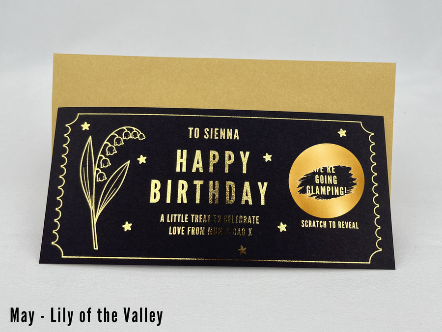 Personalised Gold Birth Month Flower Birthday Scratch Reveal Voucher