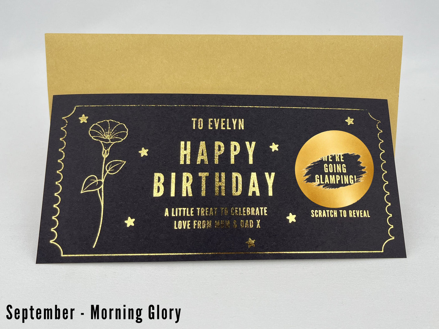 Personalised Gold Birth Month Flower Birthday Scratch Reveal Voucher