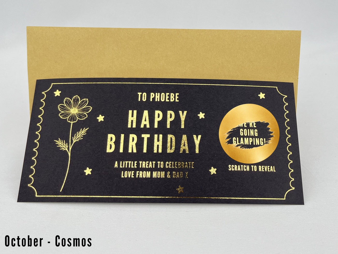 Personalised Gold Birth Month Flower Birthday Scratch Reveal Voucher