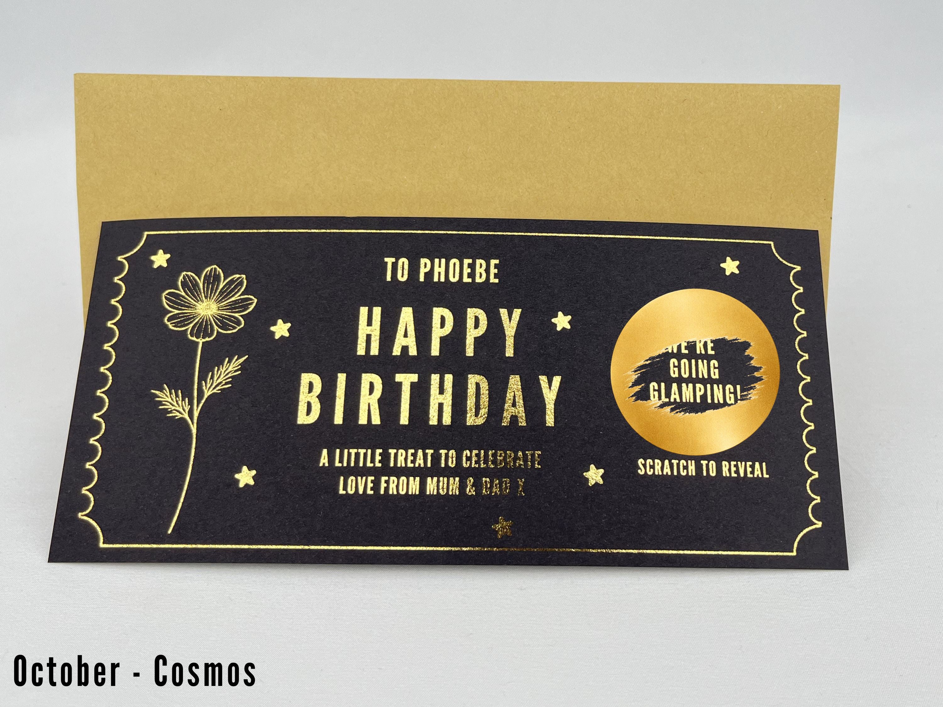 Personalised Gold Birth Month Flower Birthday Scratch Reveal Voucher