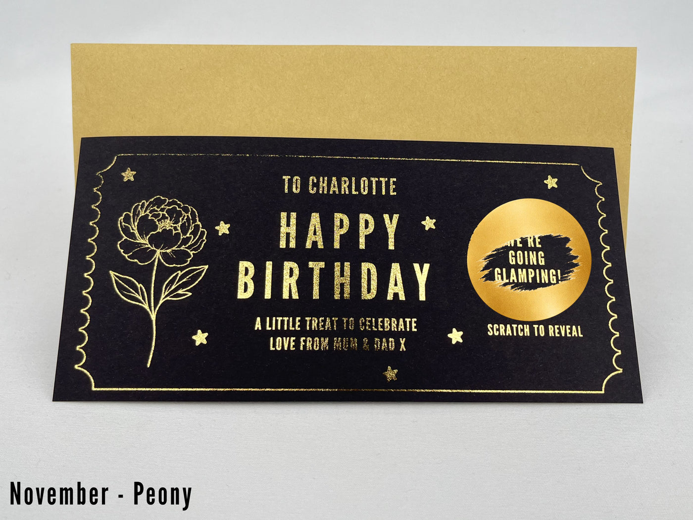 Personalised Gold Birth Month Flower Birthday Scratch Reveal Voucher