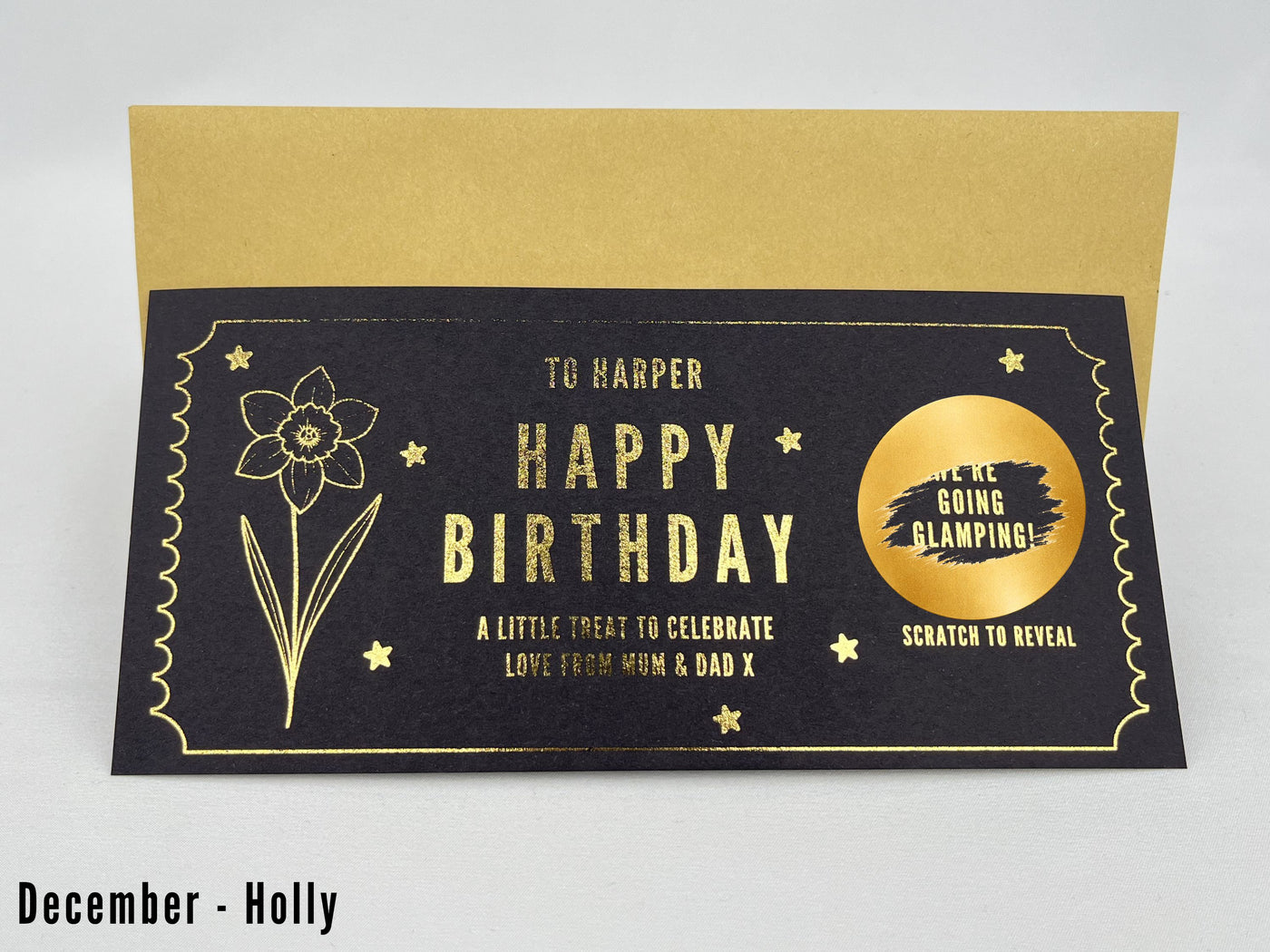 Personalised Gold Birth Month Flower Birthday Scratch Reveal Voucher