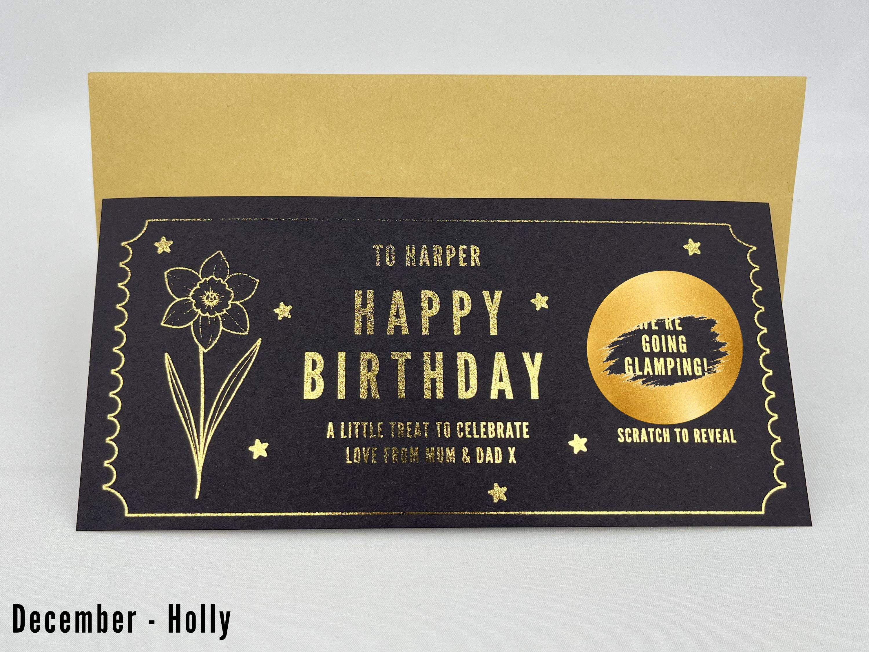 Personalised Gold Birth Month Flower Birthday Scratch Reveal Voucher