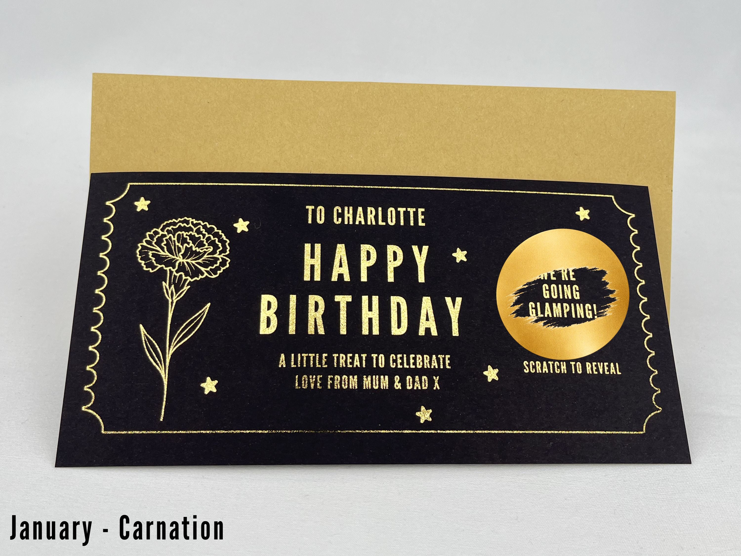 Personalised Gold Birth Month Flower Birthday Scratch Reveal Voucher