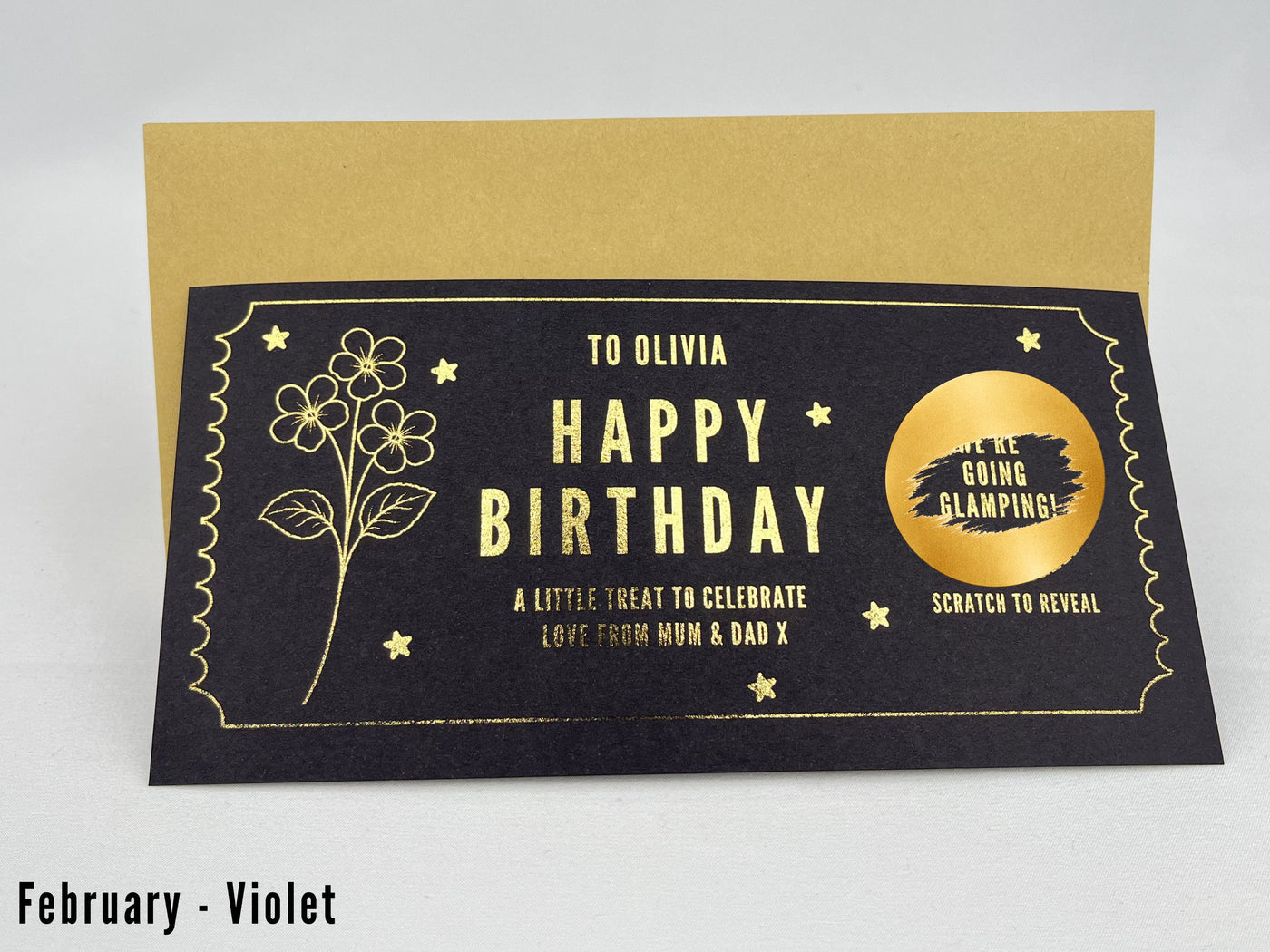 Personalised Gold Birth Month Flower Birthday Scratch Reveal Voucher