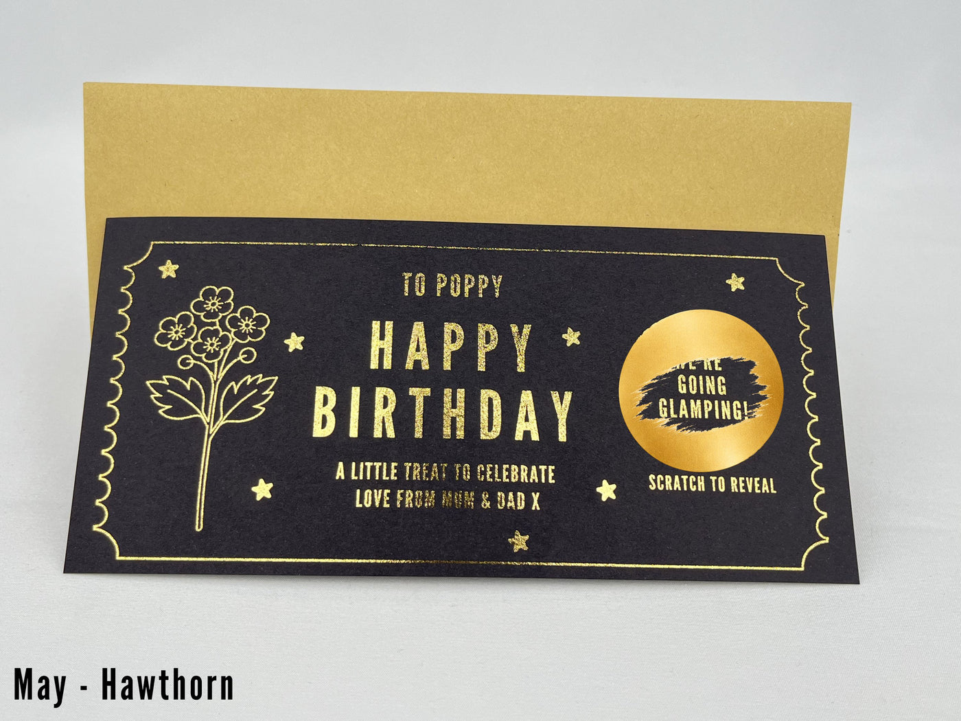 Personalised Gold Birth Month Flower Birthday Scratch Reveal Voucher