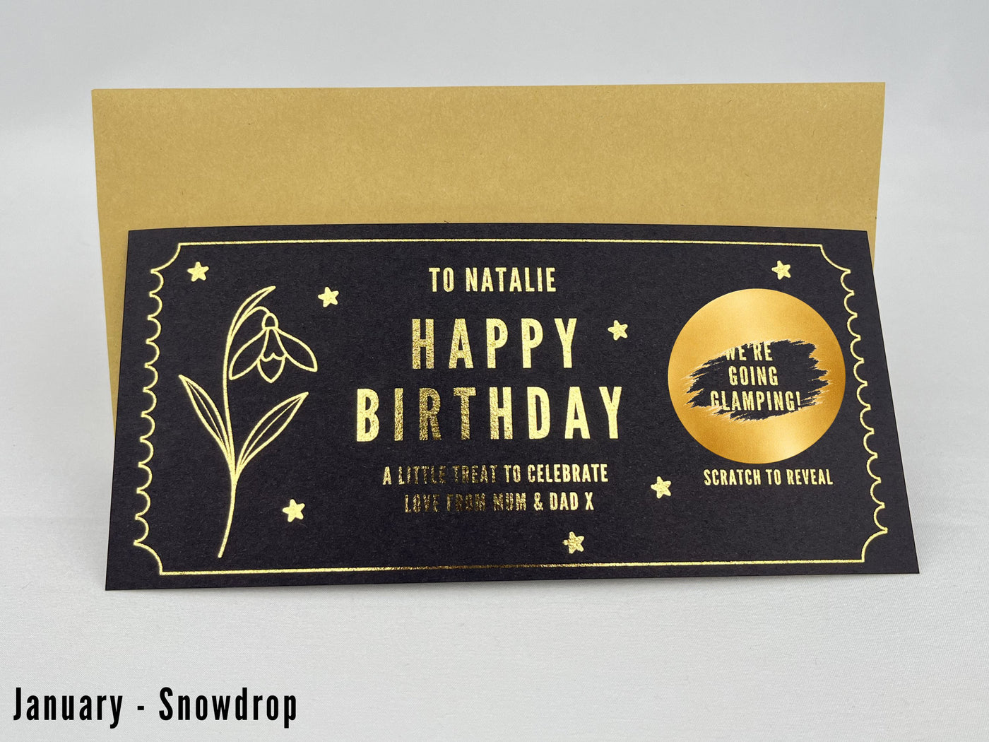 Personalised Gold Birth Month Flower Birthday Scratch Reveal Voucher