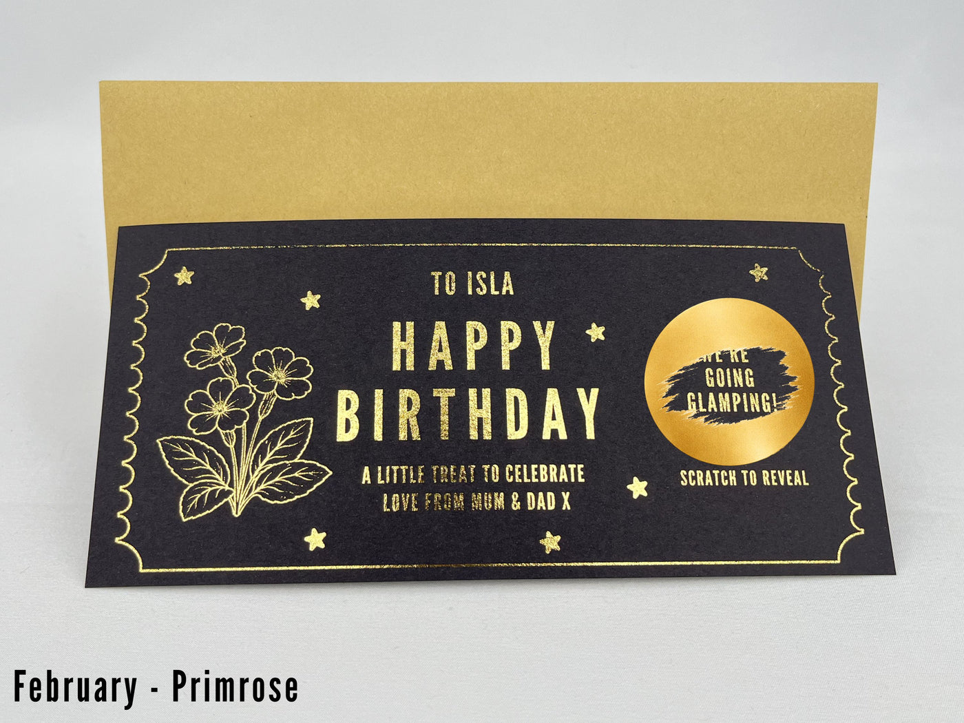 Personalised Gold Birth Month Flower Birthday Scratch Reveal Voucher