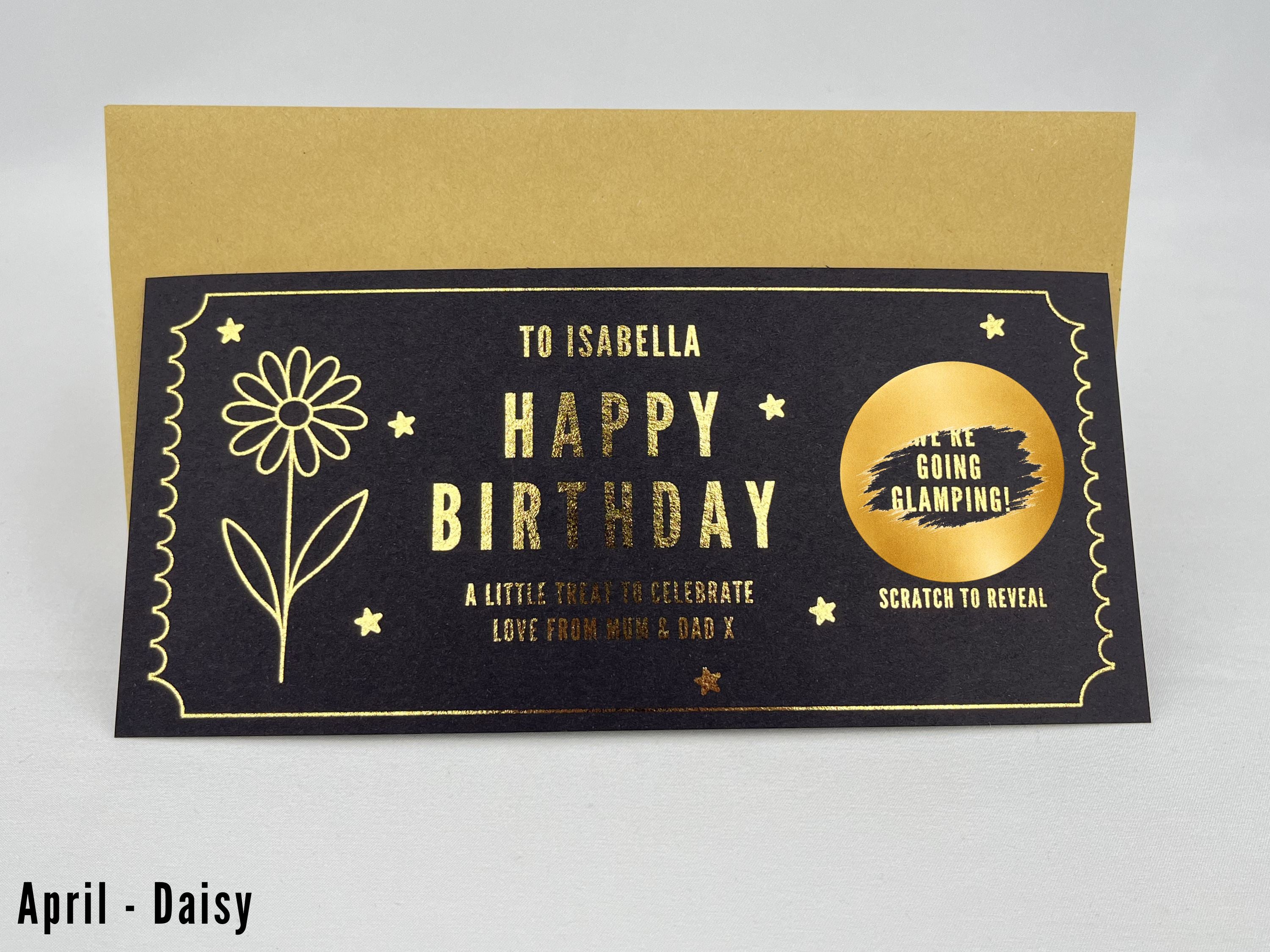 Personalised Gold Birth Month Flower Birthday Scratch Reveal Voucher