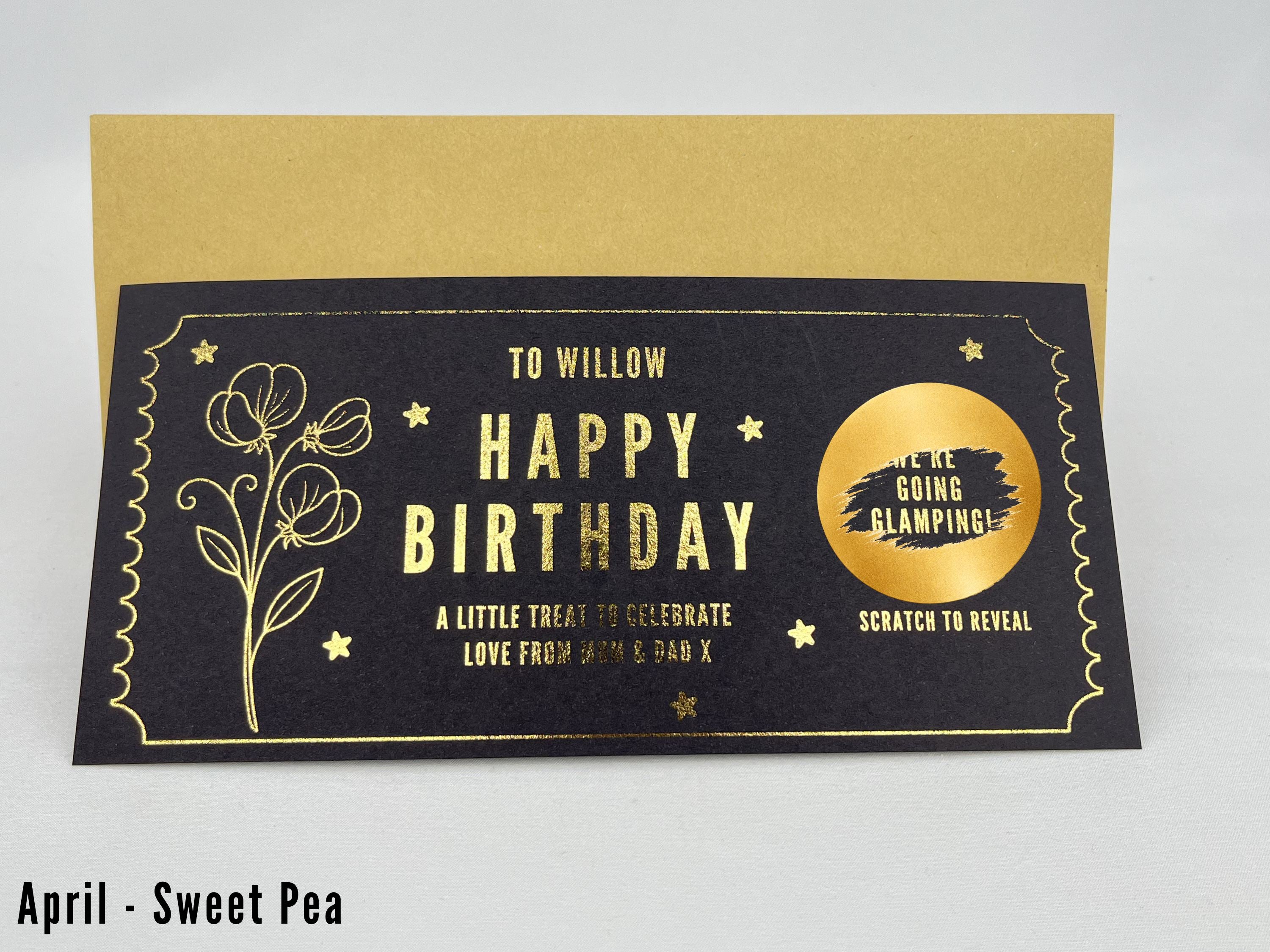 Personalised Gold Birth Month Flower Birthday Scratch Reveal Voucher