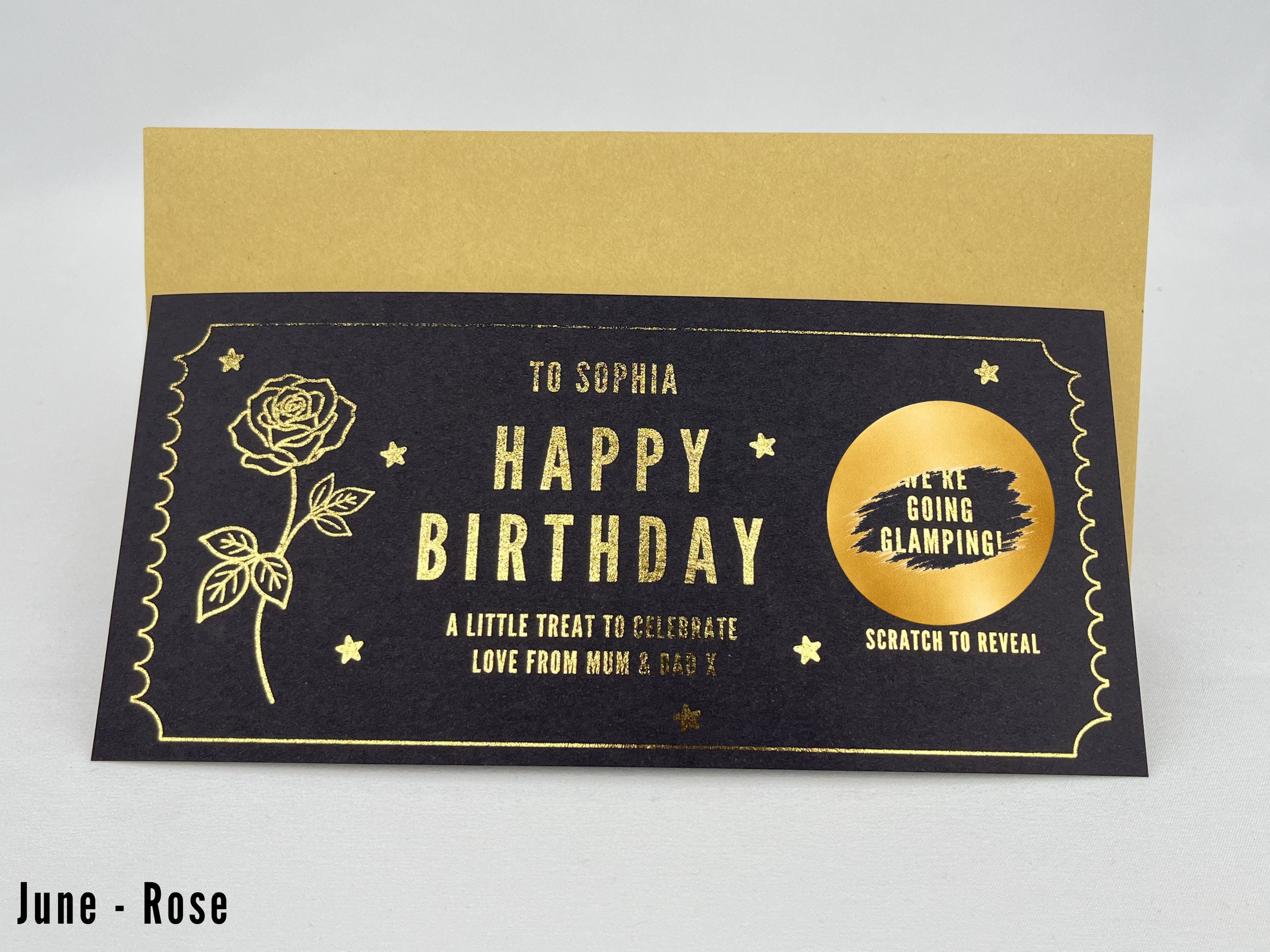 Personalised Gold Birth Month Flower Birthday Scratch Reveal Voucher