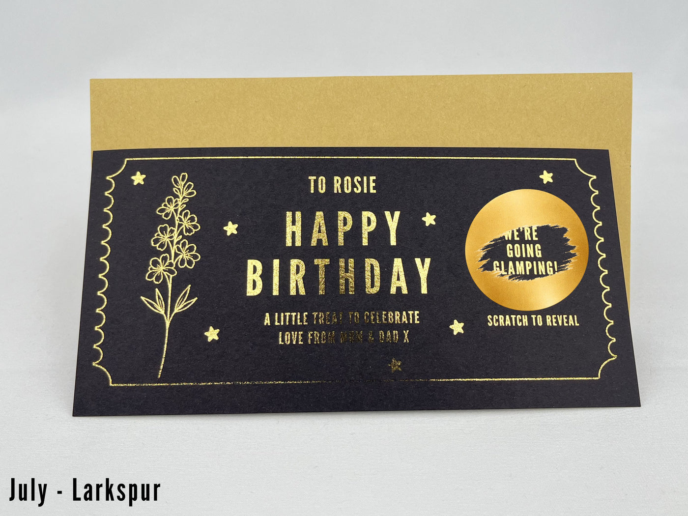 Personalised Gold Birth Month Flower Birthday Scratch Reveal Voucher