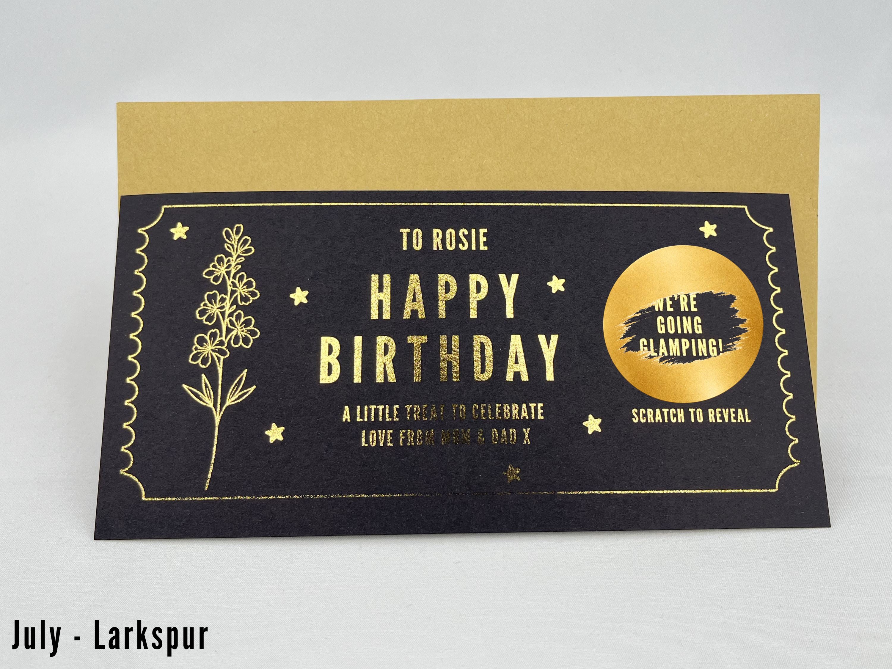 Personalised Gold Birth Month Flower Birthday Scratch Reveal Voucher