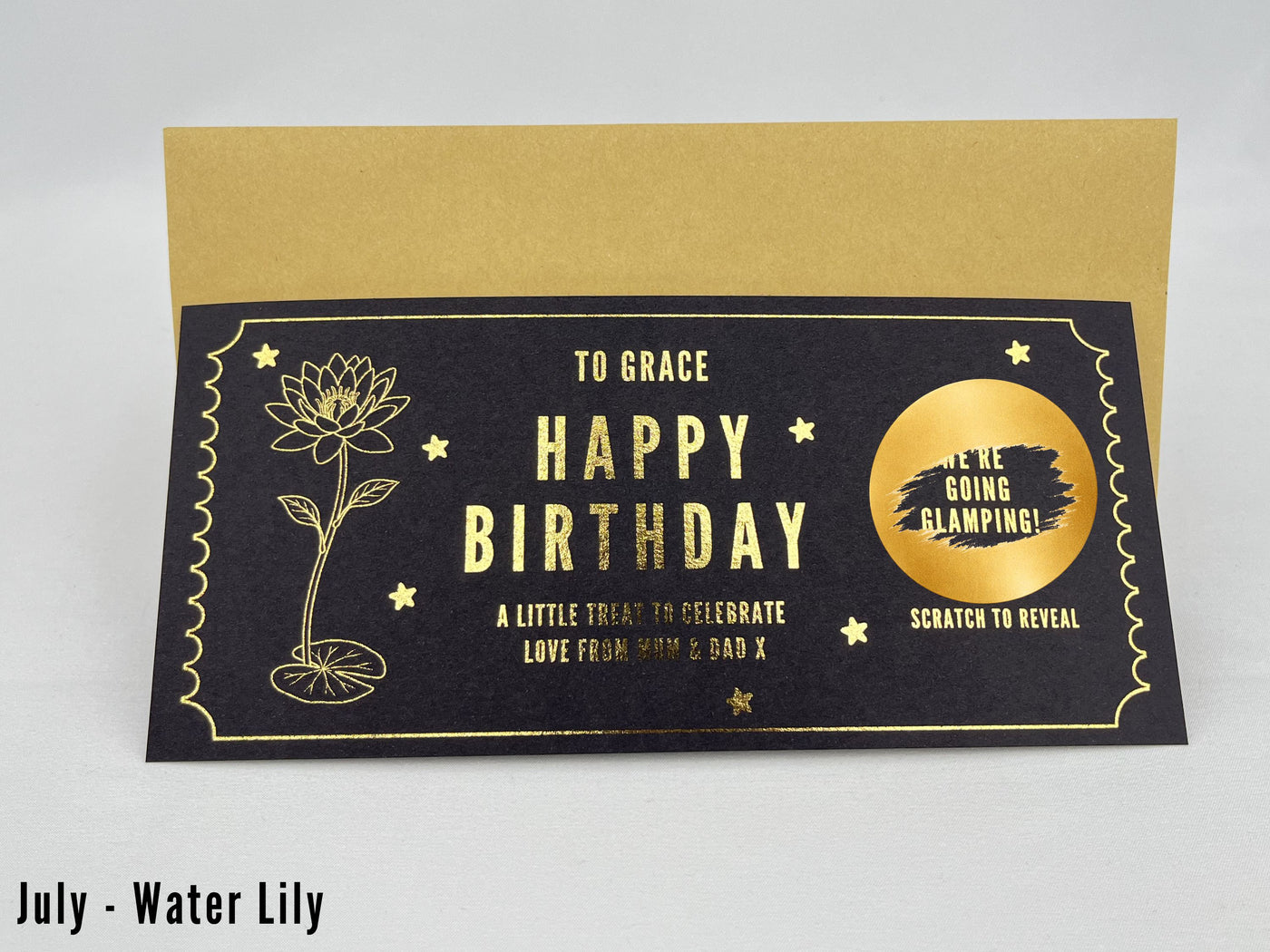 Personalised Gold Birth Month Flower Birthday Scratch Reveal Voucher