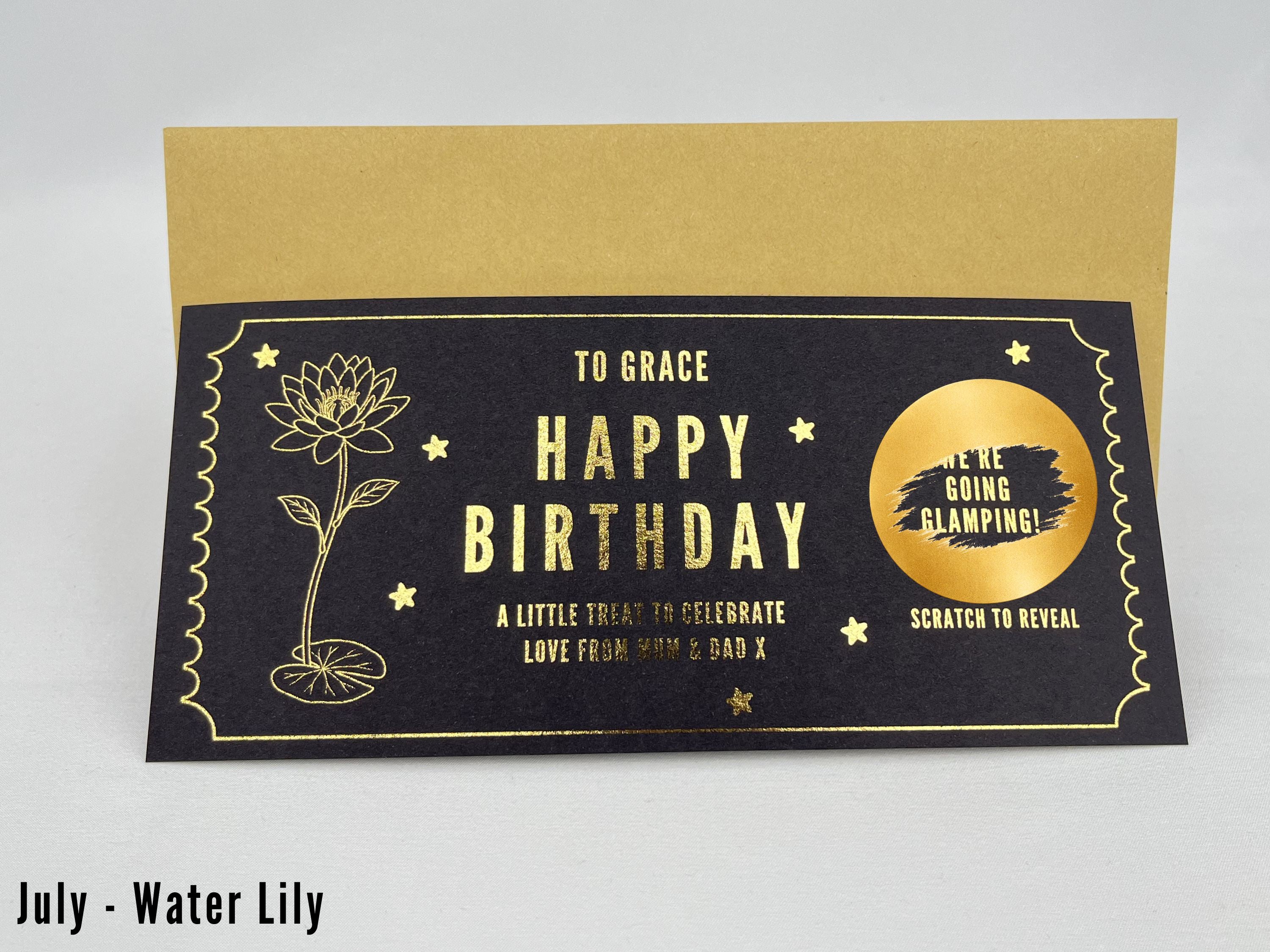 Personalised Gold Birth Month Flower Birthday Scratch Reveal Voucher
