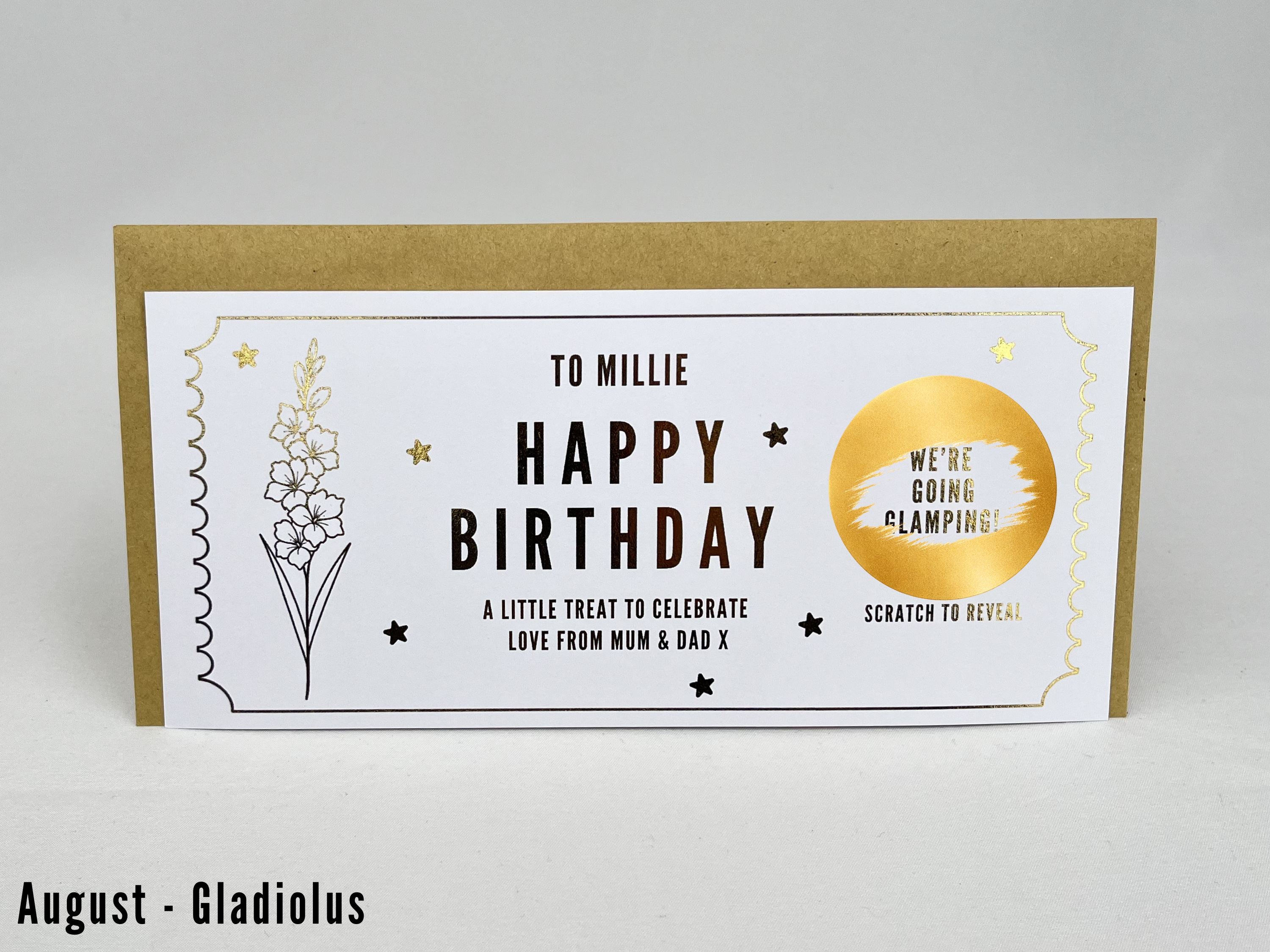 Personalised Gold Birth Month Flower Birthday Scratch Reveal Voucher