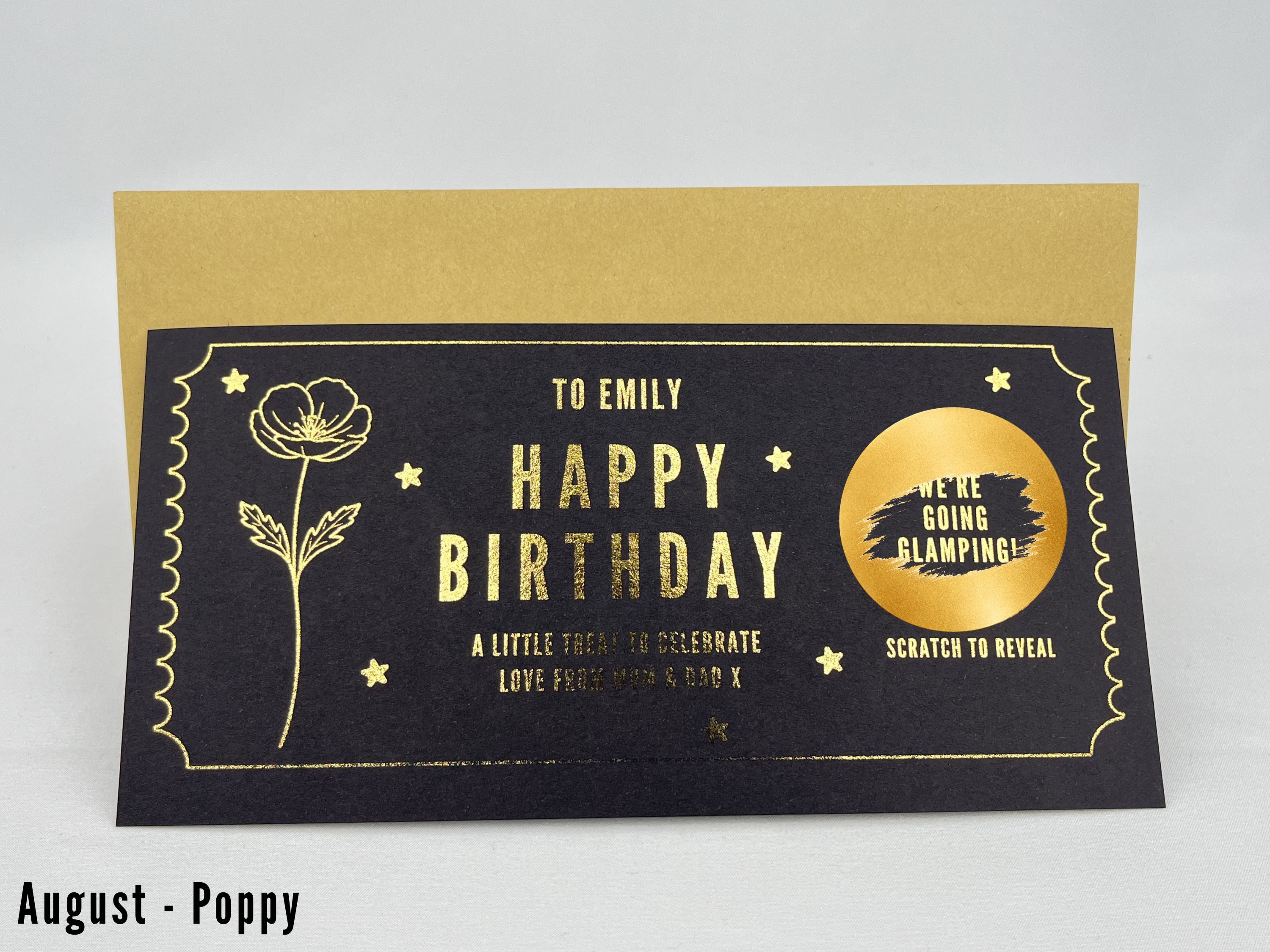 Personalised Gold Birth Month Flower Birthday Scratch Reveal Voucher