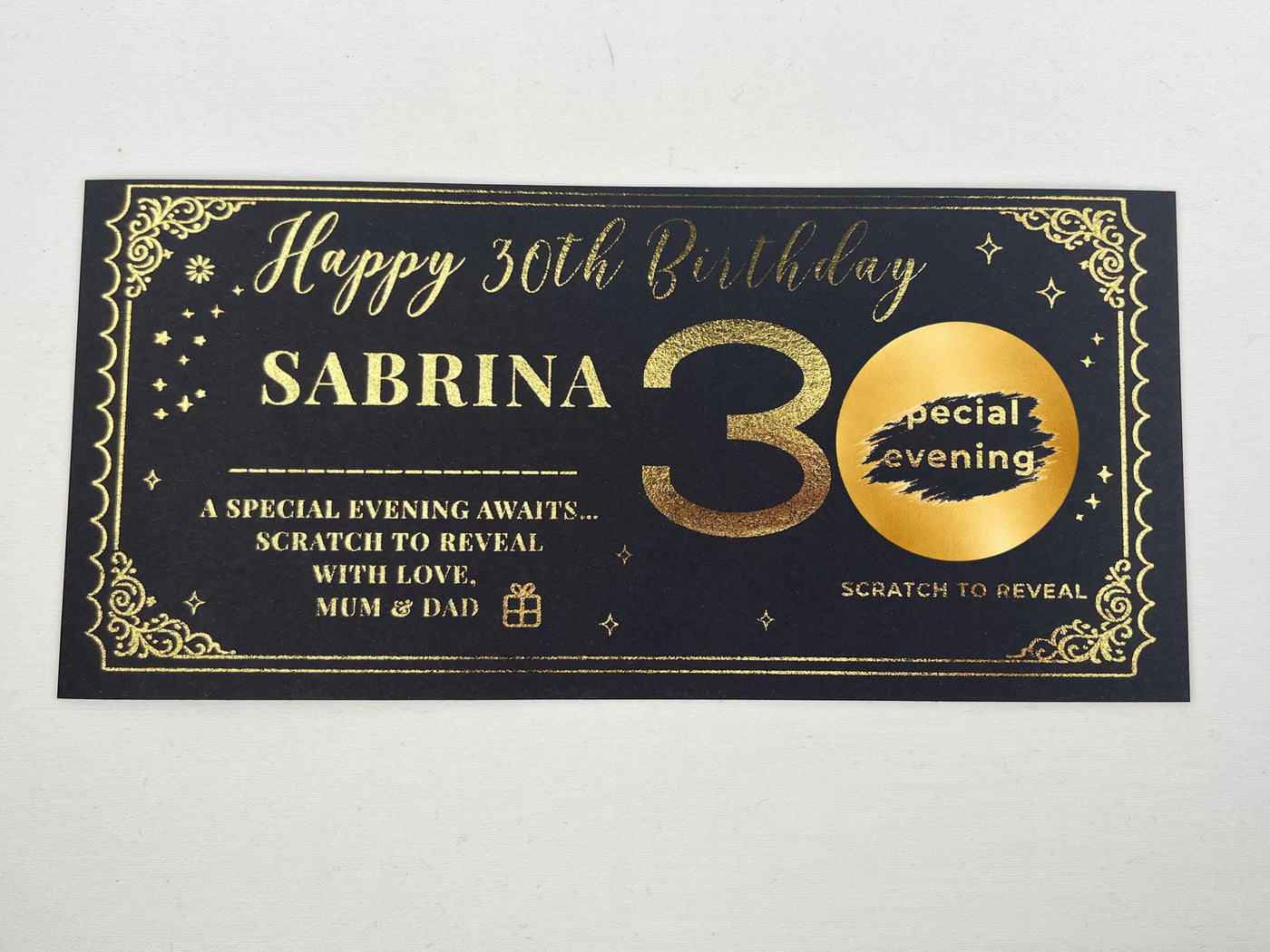 Personalised Milestone Birthday Scratch Card – Gold Gift Reveal for 20th, 30th, 40th, 50th+