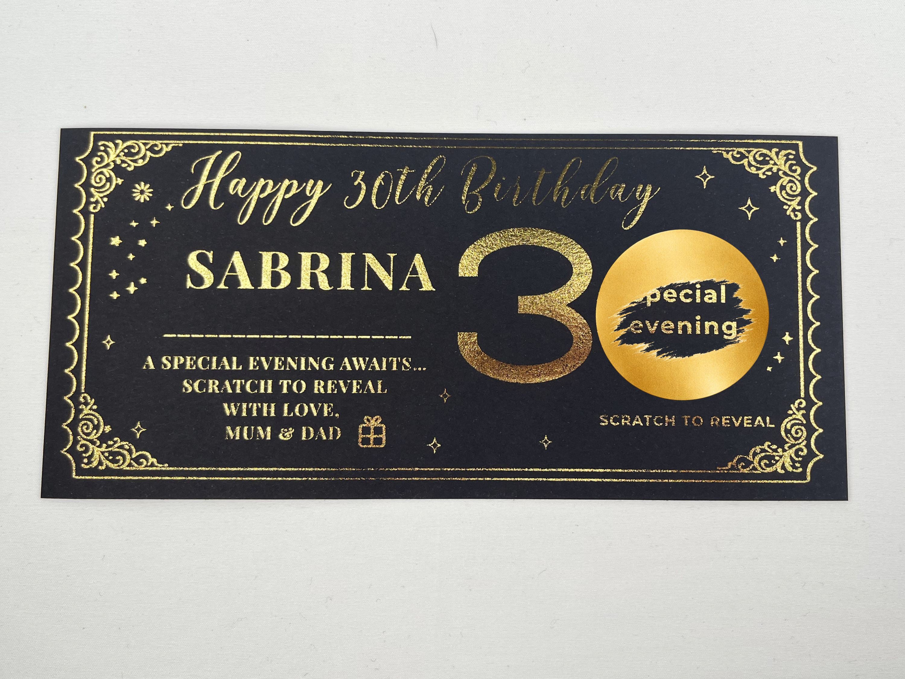 Personalised Milestone Birthday Scratch Card – Gold Gift Reveal for 20th, 30th, 40th, 50th+