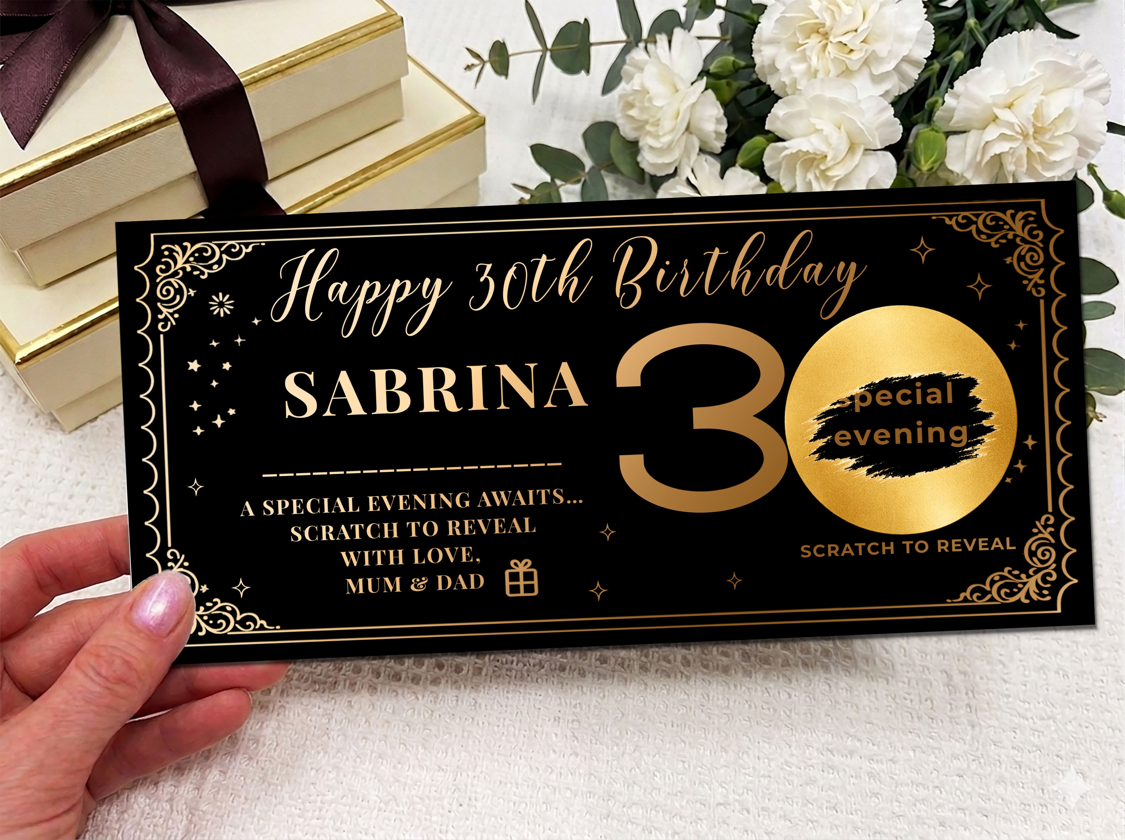Personalised Milestone Birthday Scratch Card – Gold Gift Reveal for 20th, 30th, 40th, 50th+
