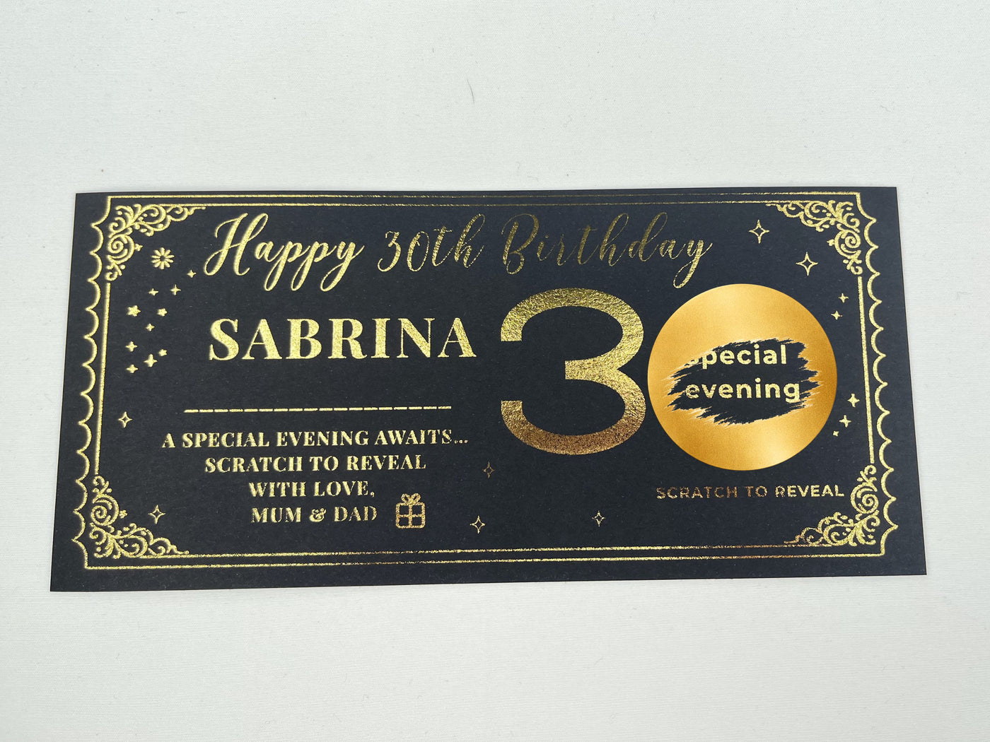 Personalised Milestone Birthday Scratch Card – Gold Gift Reveal for 20th, 30th, 40th, 50th+