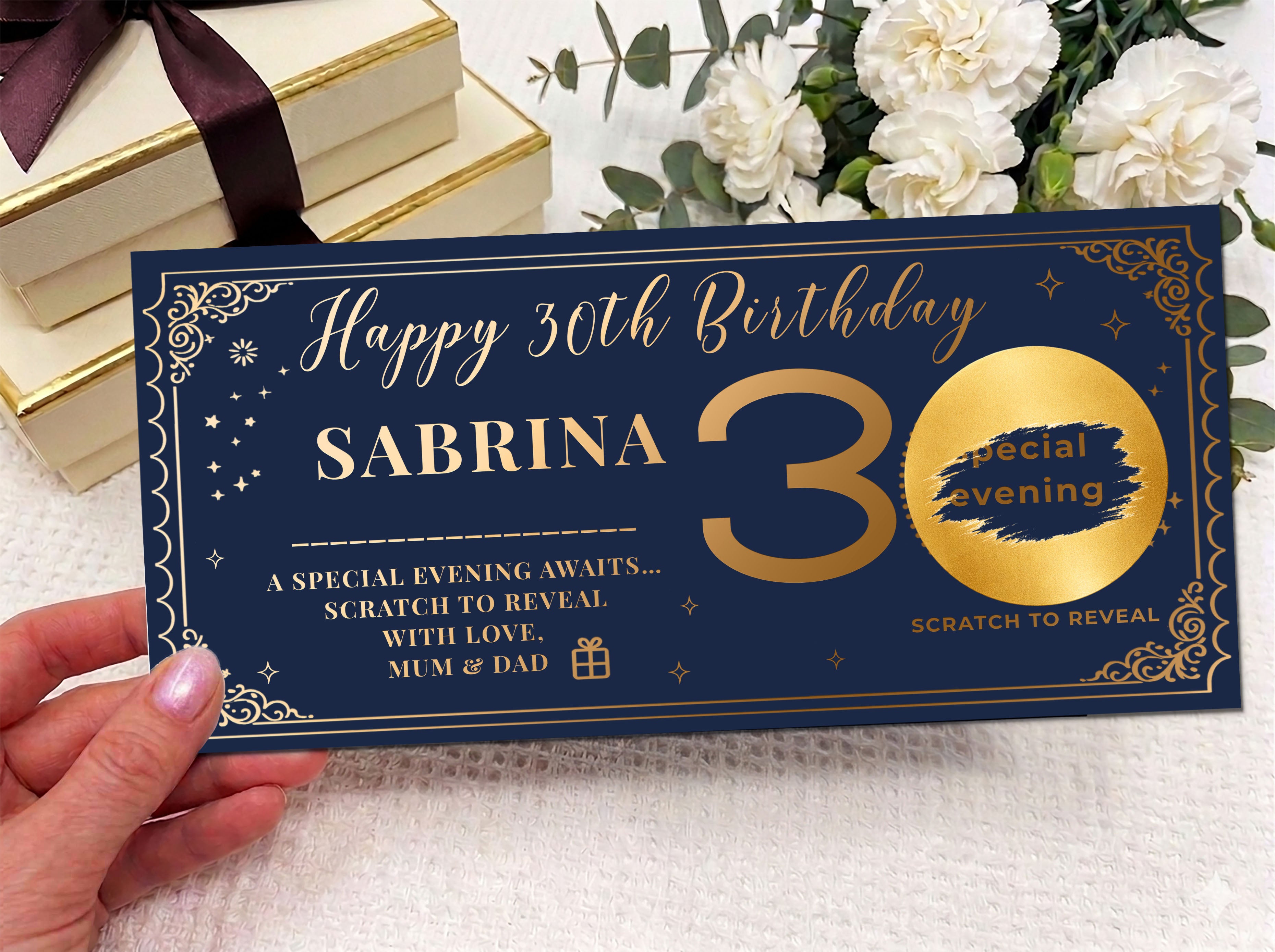 Personalised Milestone Birthday Scratch Card – Gold Gift Reveal for 20th, 30th, 40th, 50th+