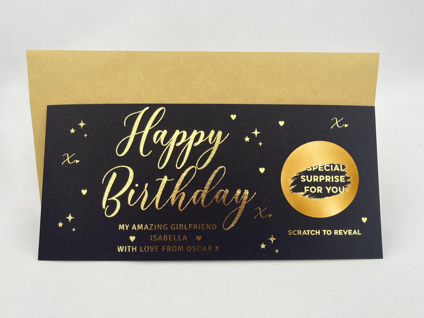 Personalised Birthday Scratch Card Gift Reveal – Luxury Gold Design for Girlfriend, Boyfriend, Husband or Wife