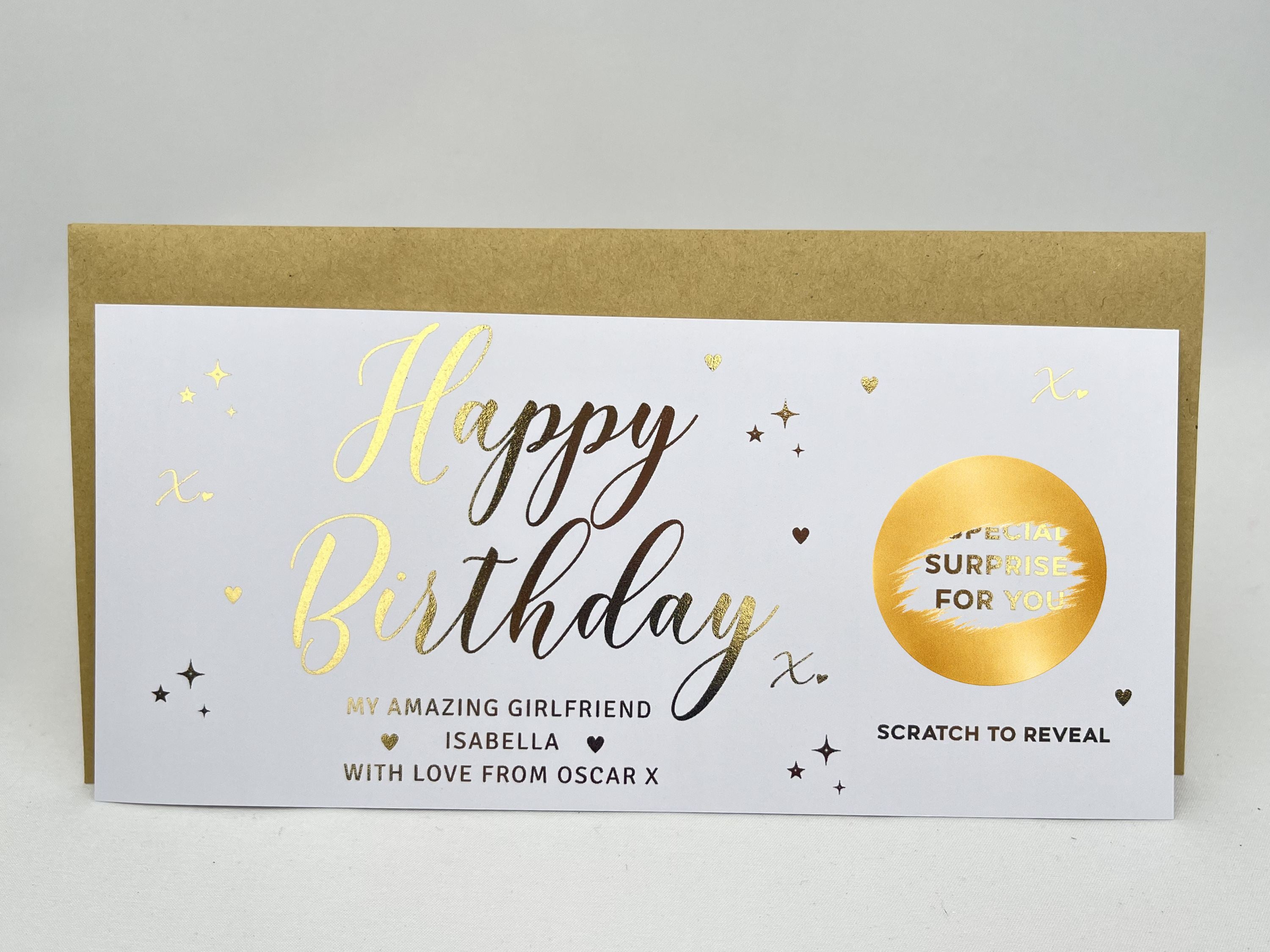 Personalised Birthday Scratch Card Gift Reveal – Luxury Gold Design for Girlfriend, Boyfriend, Husband or Wife