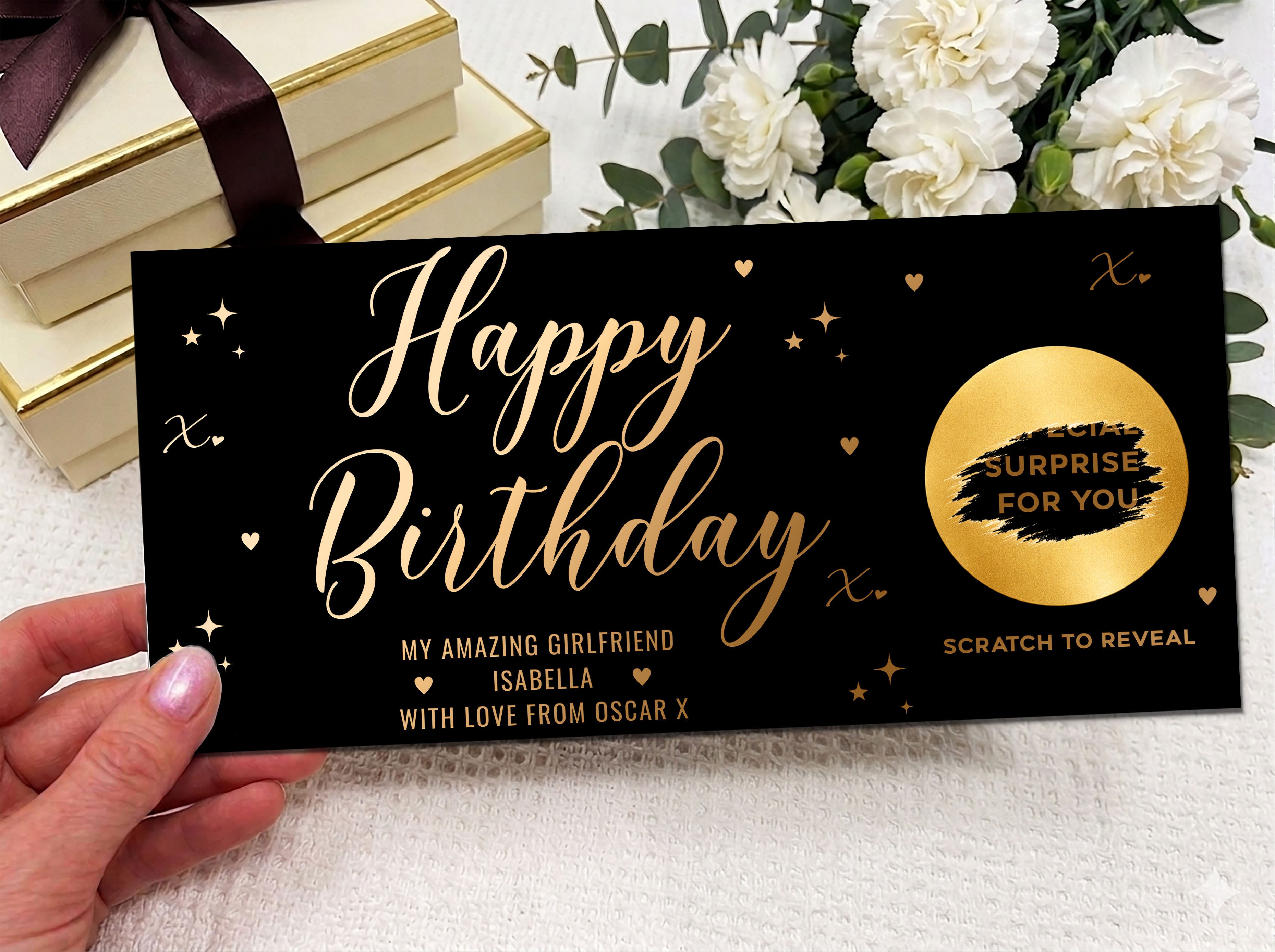 Personalised Birthday Scratch Card Gift Reveal – Luxury Gold Design for Girlfriend, Boyfriend, Husband or Wife