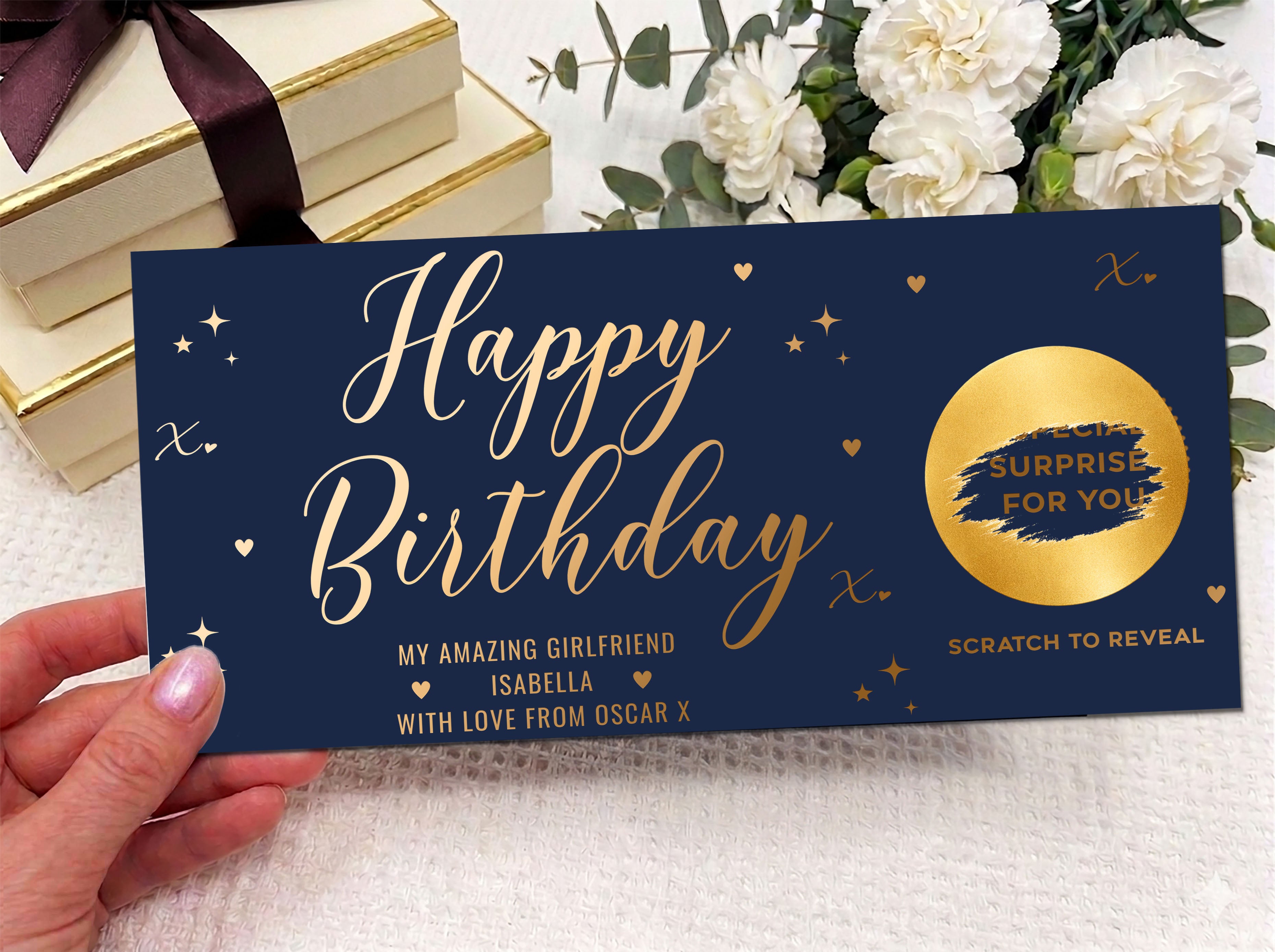 Personalised Birthday Scratch Card Gift Reveal – Luxury Gold Design for Girlfriend, Boyfriend, Husband or Wife